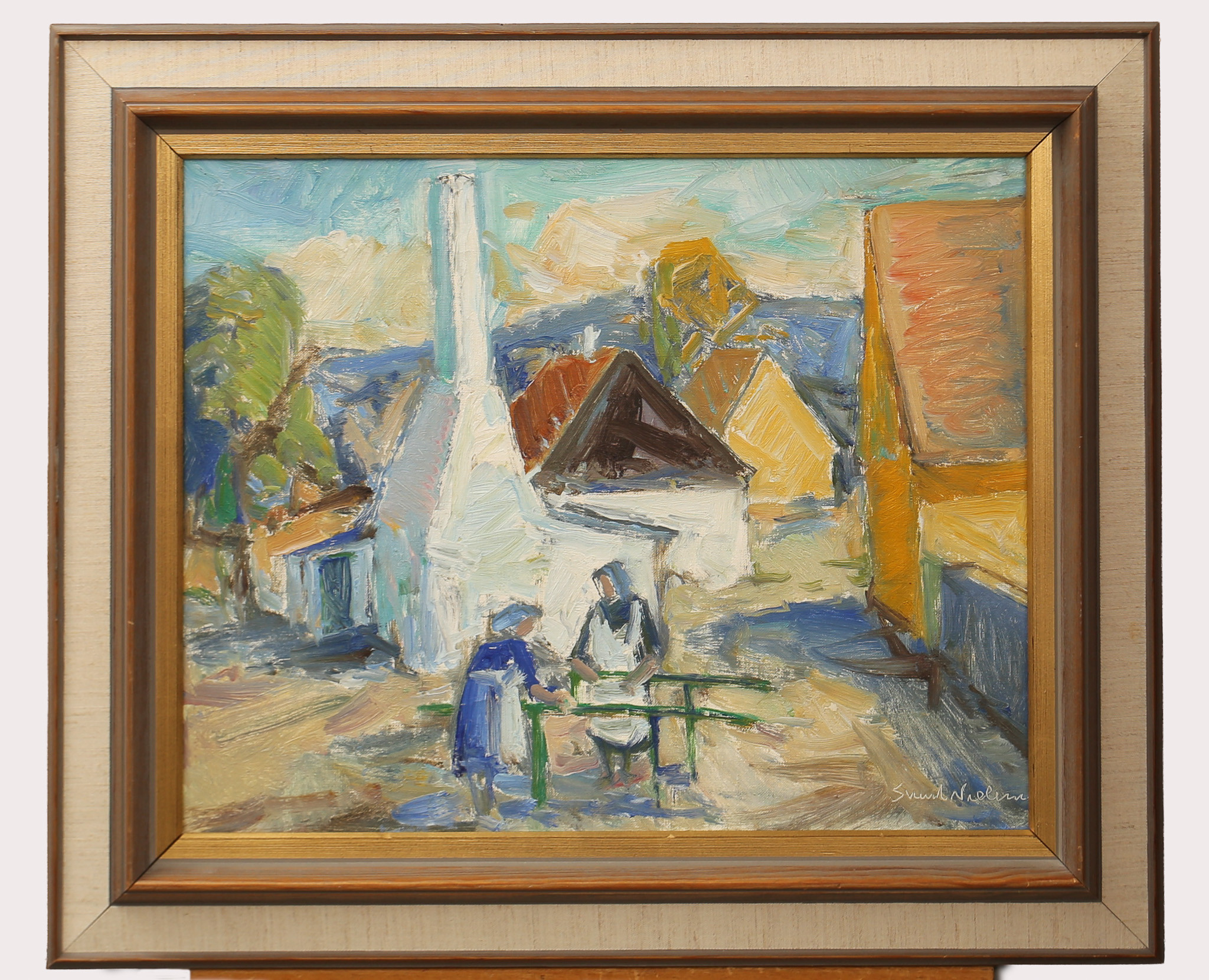 SVEND NIELSEN. Olja på duk, "Sillrökeri", signerad, Bornholm 1975.