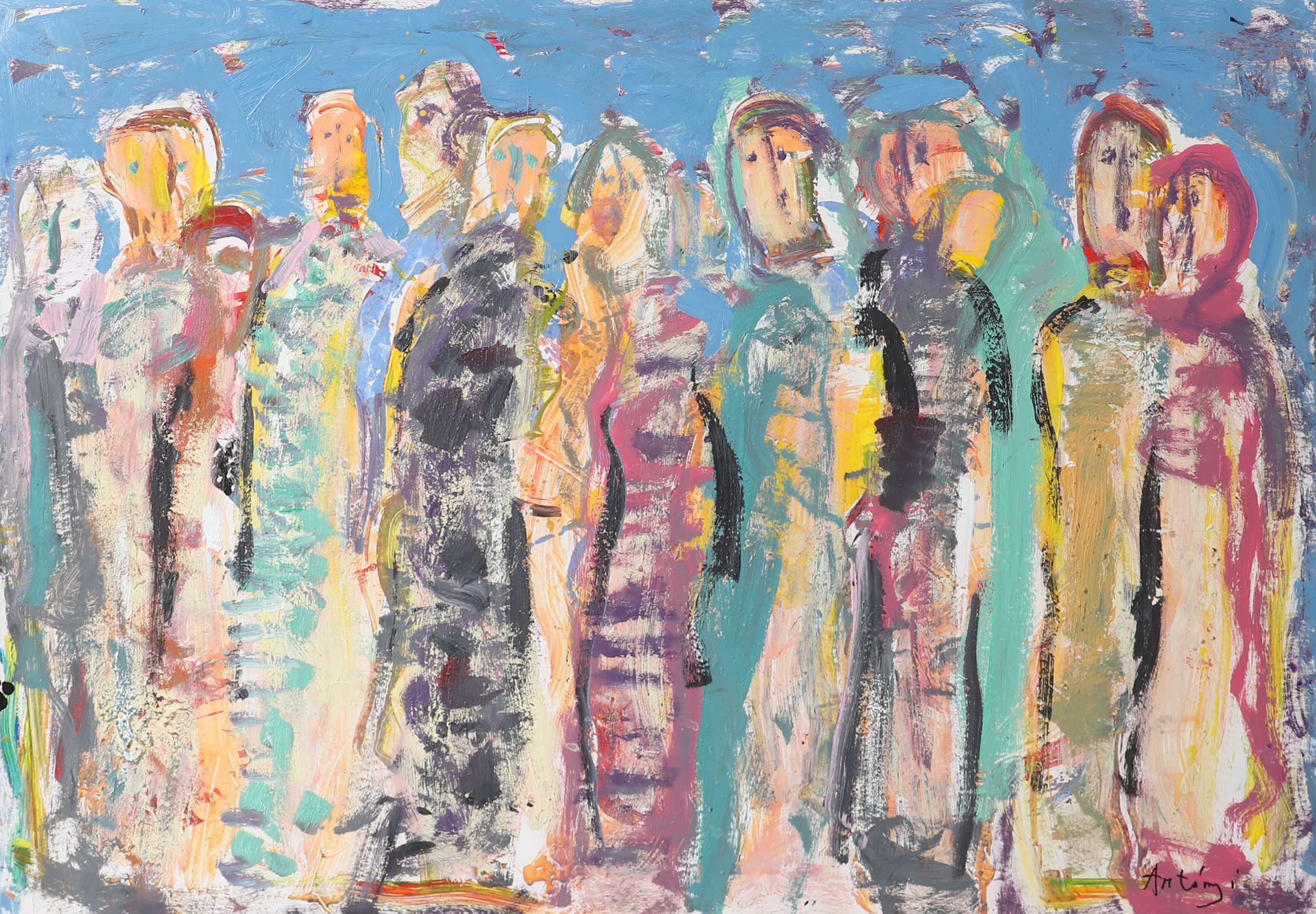 IMRE ANTONYI. Figurer, olja på papp, signerad Antonyi.