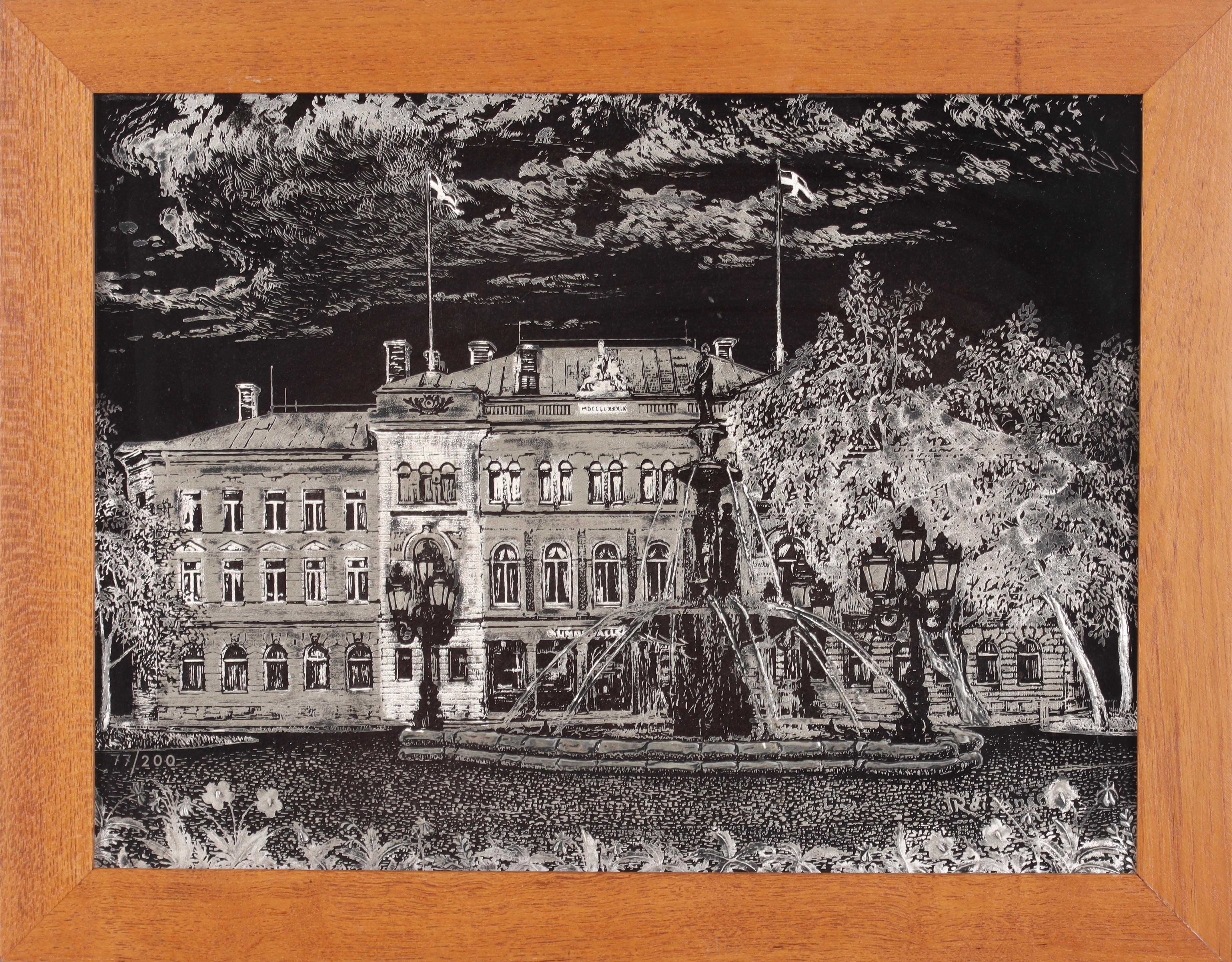 VÄGGPLAKETT, keramik, silverpläterad "Vängåvan, Sundsvall", Gustavsberg, numrerad 77/200.