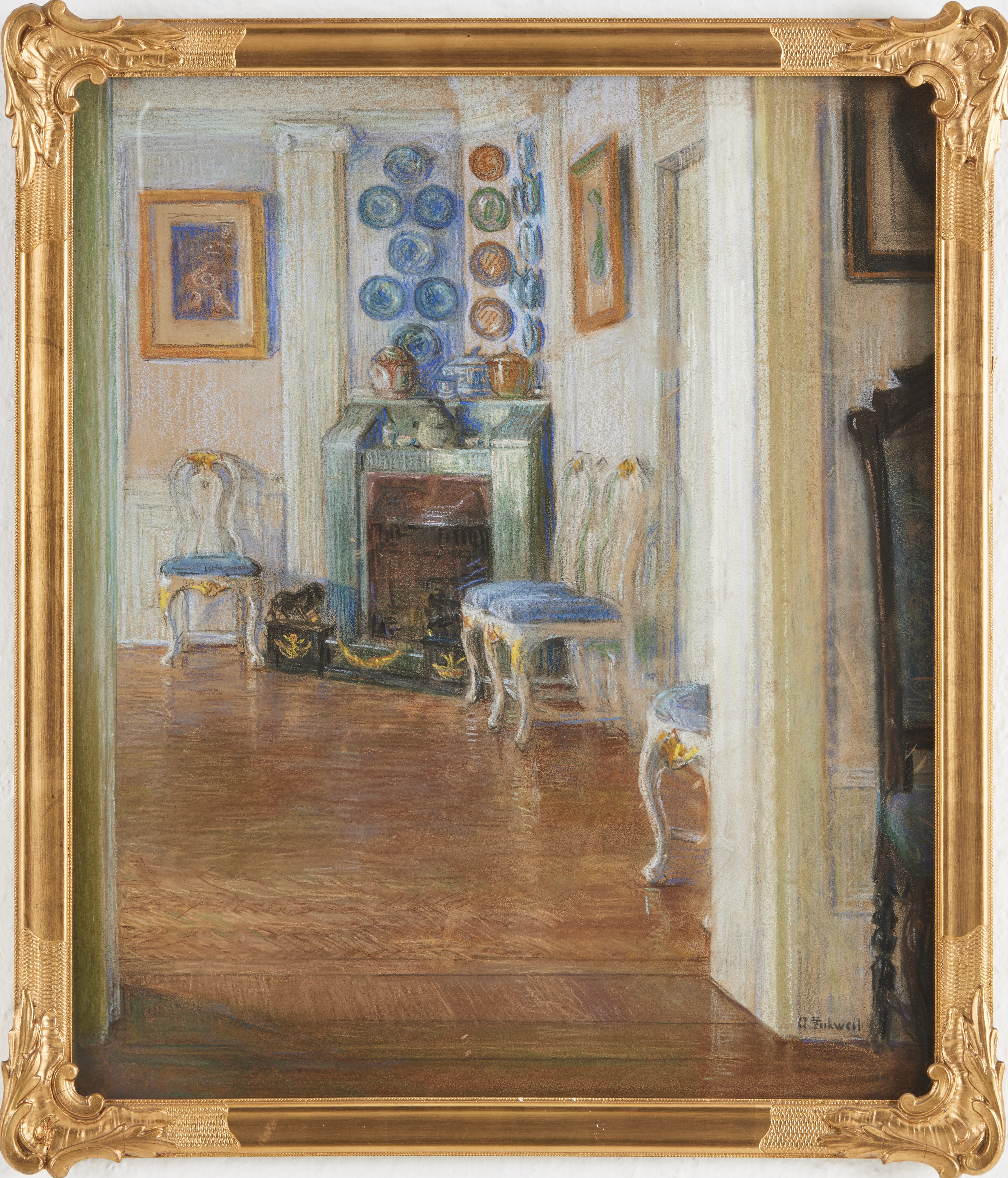 OIDENTIFIERAD KONSTNÄR. interiör, pastell på papper, signerad troligen A.Zukweil.