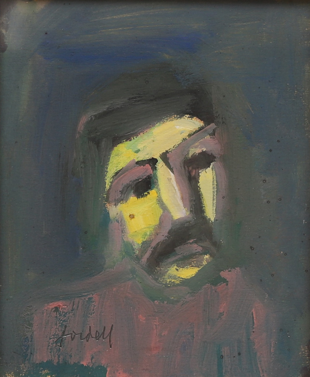 IVAN JORDELL. Manshuvud, gouache, signerad.