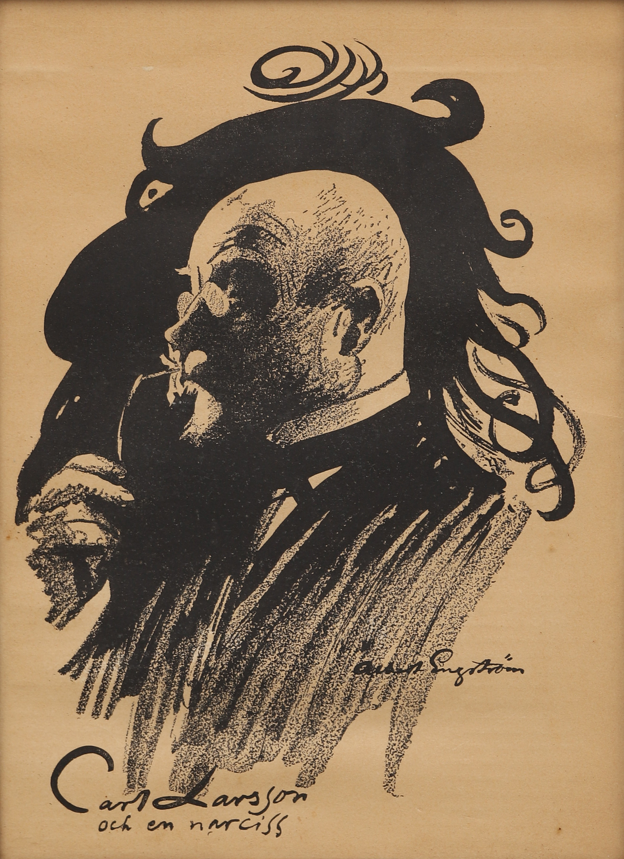 ALBERT ENGSTRÖM. "Carl Larsson och en narciss", litografi.