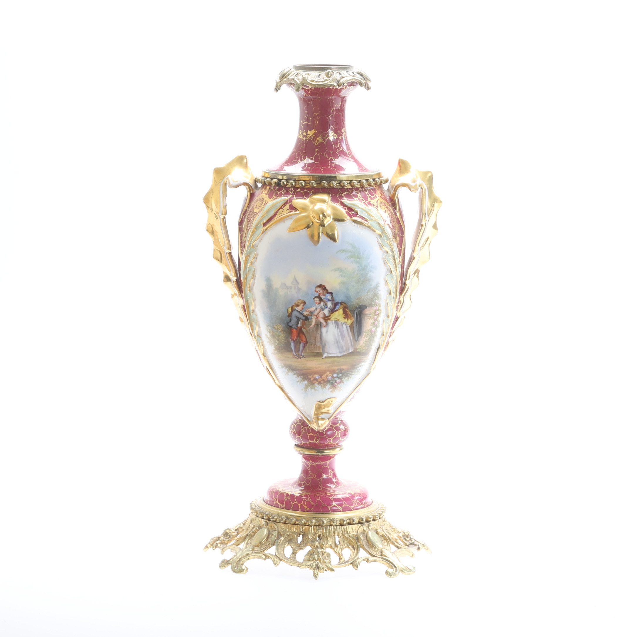 VAS/OLJELAMPA, porslin och metall, 1800-tal.