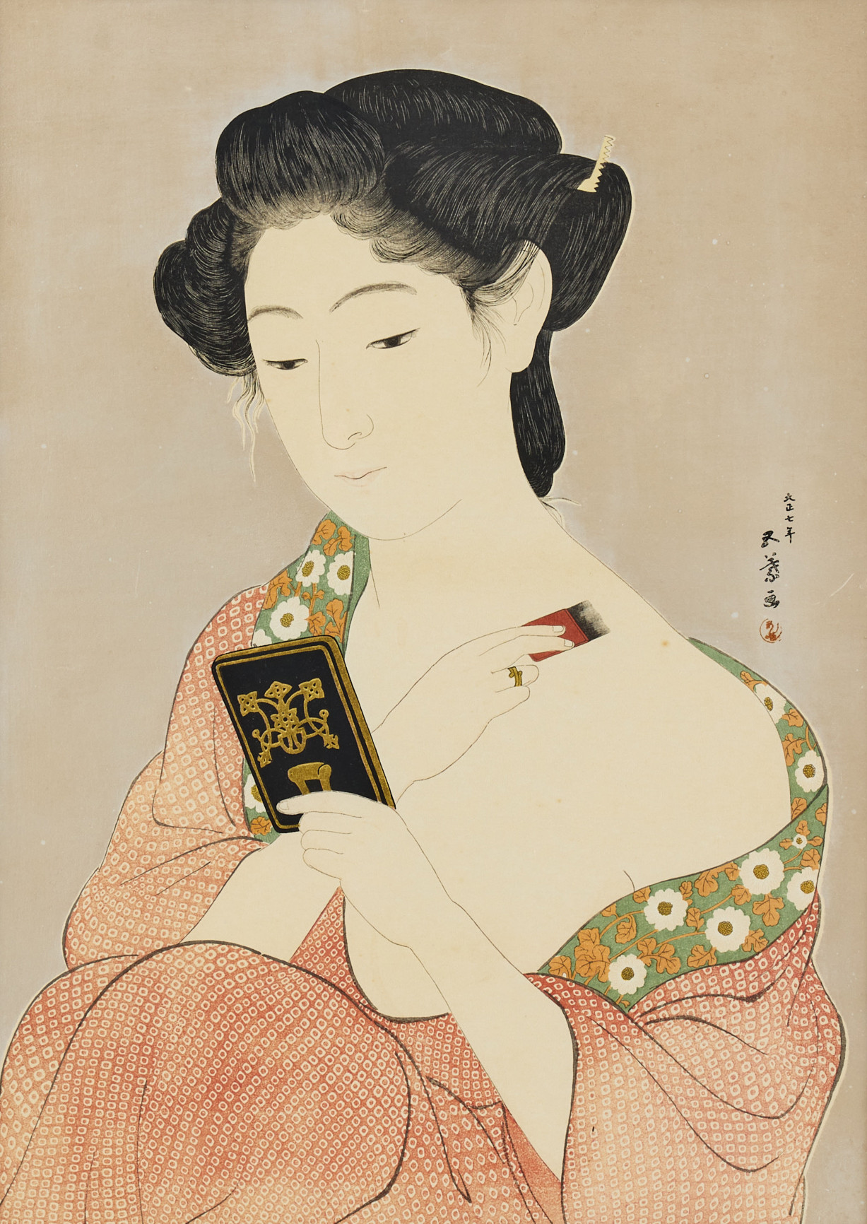 Hashiguchi Goyo (1880-1921). 'Woman Applying Makeup' (Kesho no Onna, 化粧の女).