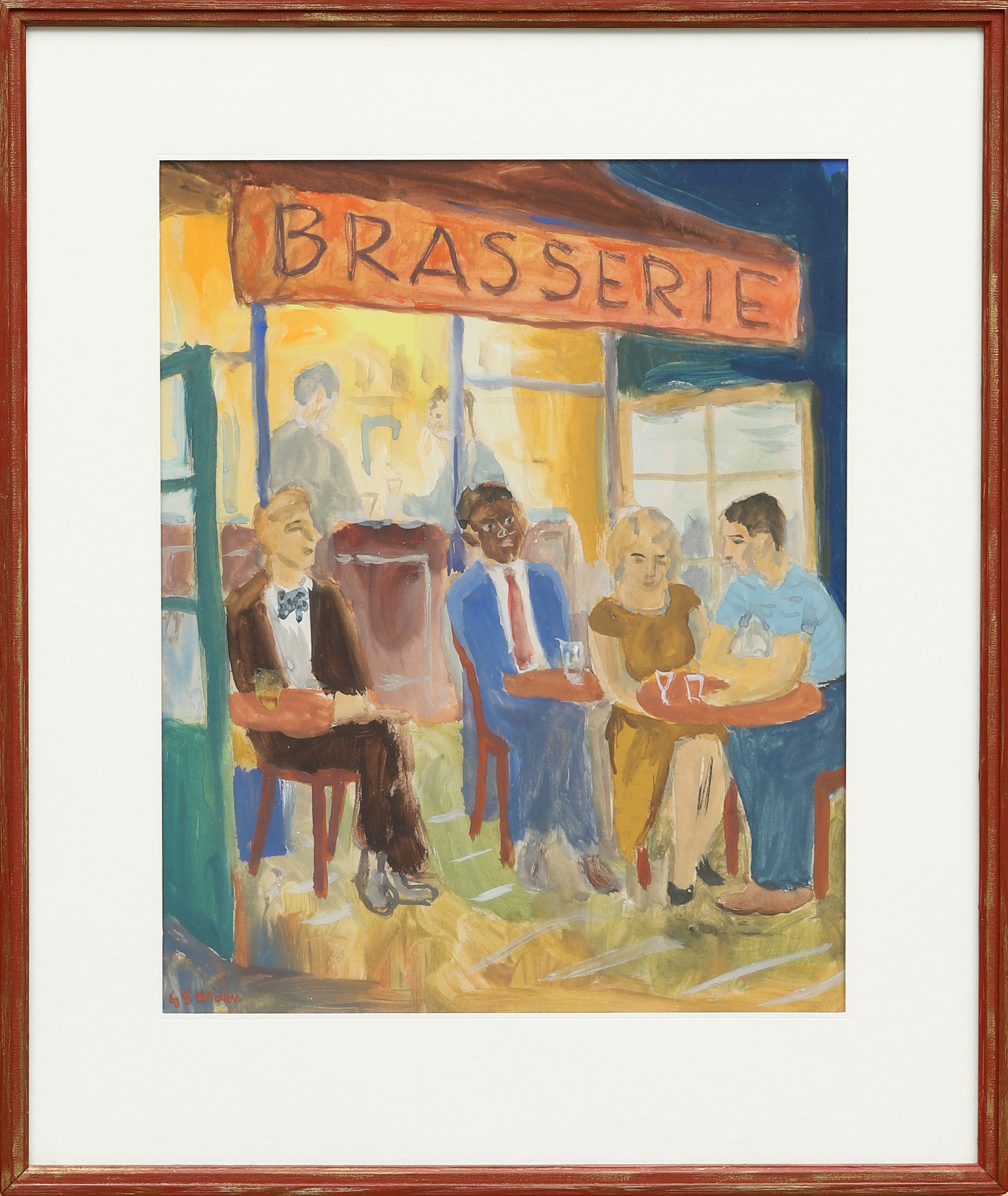 GUNNAR S MALM. Uteservering, gouache på pappe, signerad.