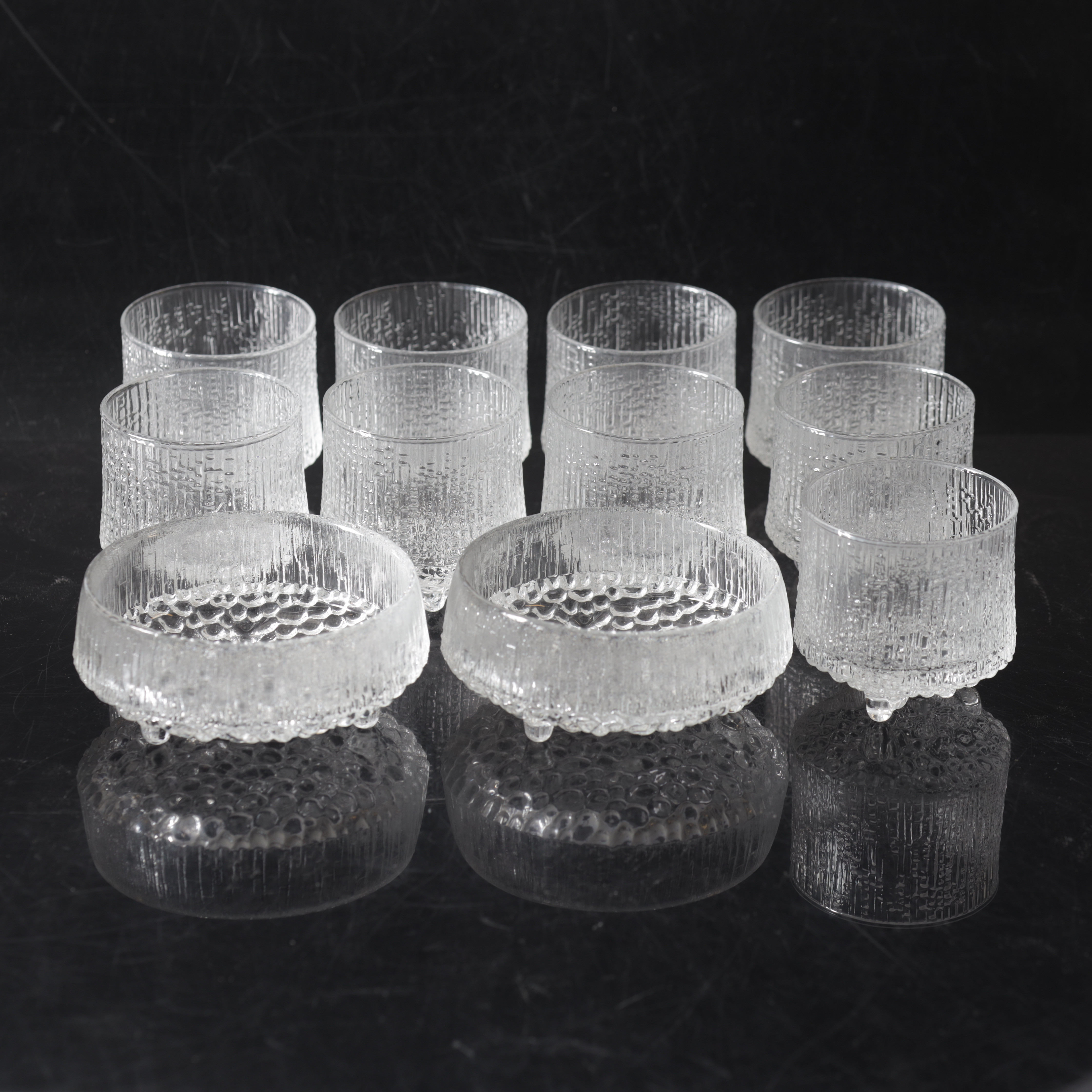 TAPIO WIRKKALA. Glas samt dessertskålar, 11 delar, "Ultima Thule", Iittala.