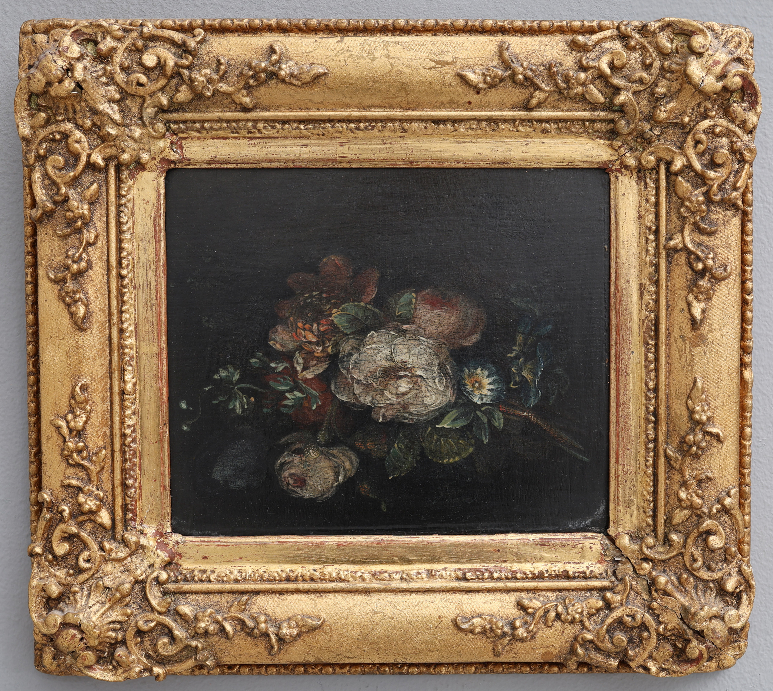 OKÄND KONSTNÄR. OLJA PÅ TRÄPANNÅ, BLOMSTERSTILLEBEN, 1700-TAL, OSIGNERAD.