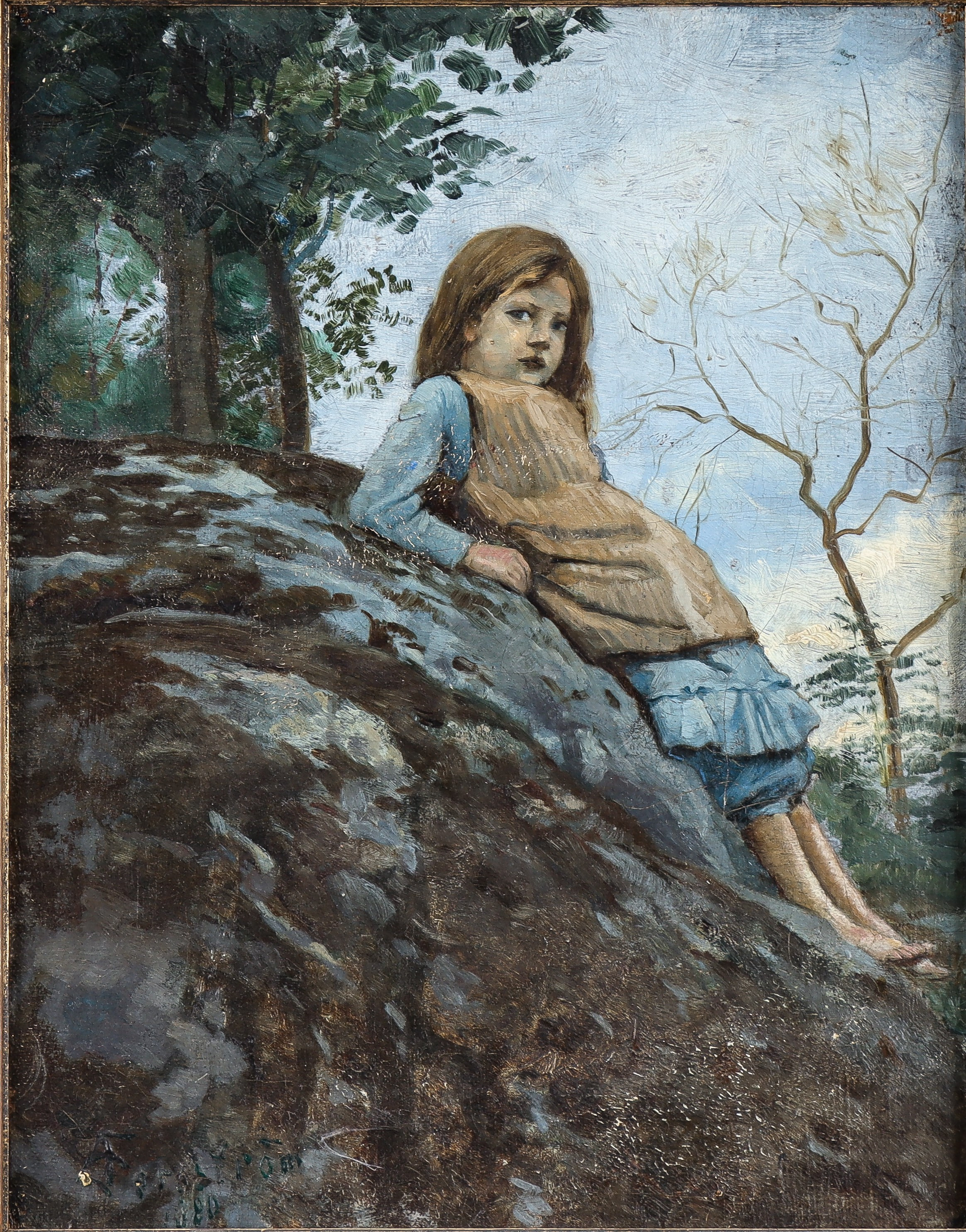 EDVARD FORSSTRÖM (1854-1934). Flicka på klipphäll.