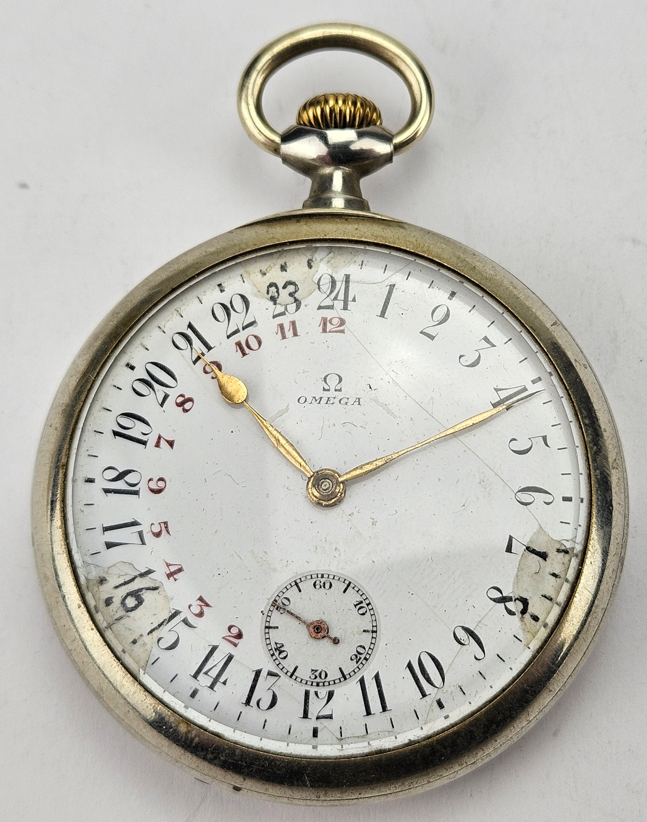 OMEGA. Fickur, 24-timmars, vitmetall.