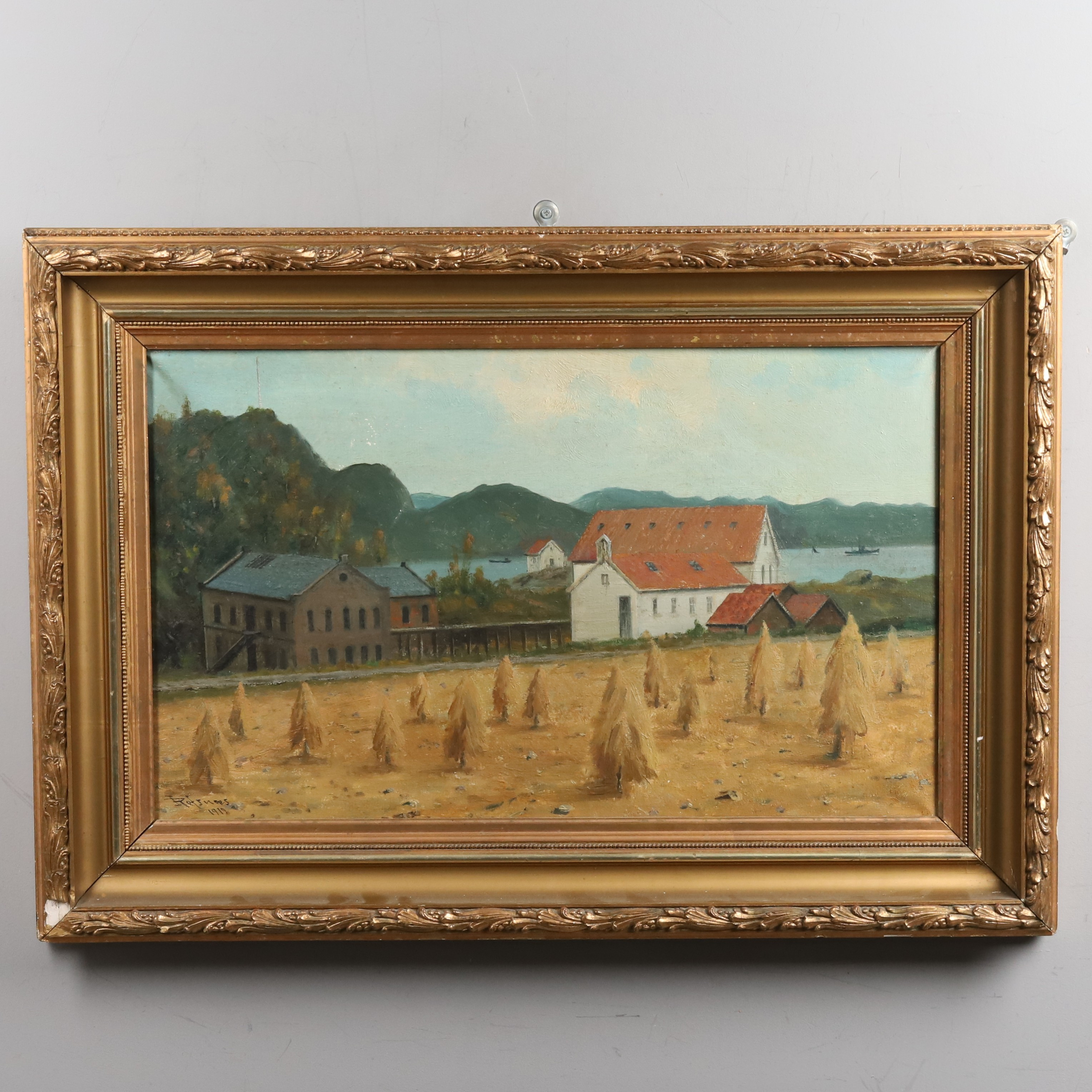 ISAK REFSNES. Olja på duk, "Kustmotiv", signerad och daterad 1919.