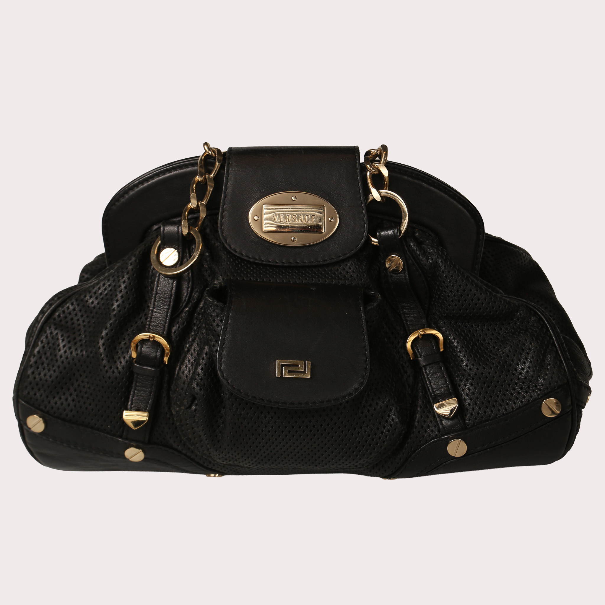 HANDVÄSKA, Italien, Versace, svart läder.