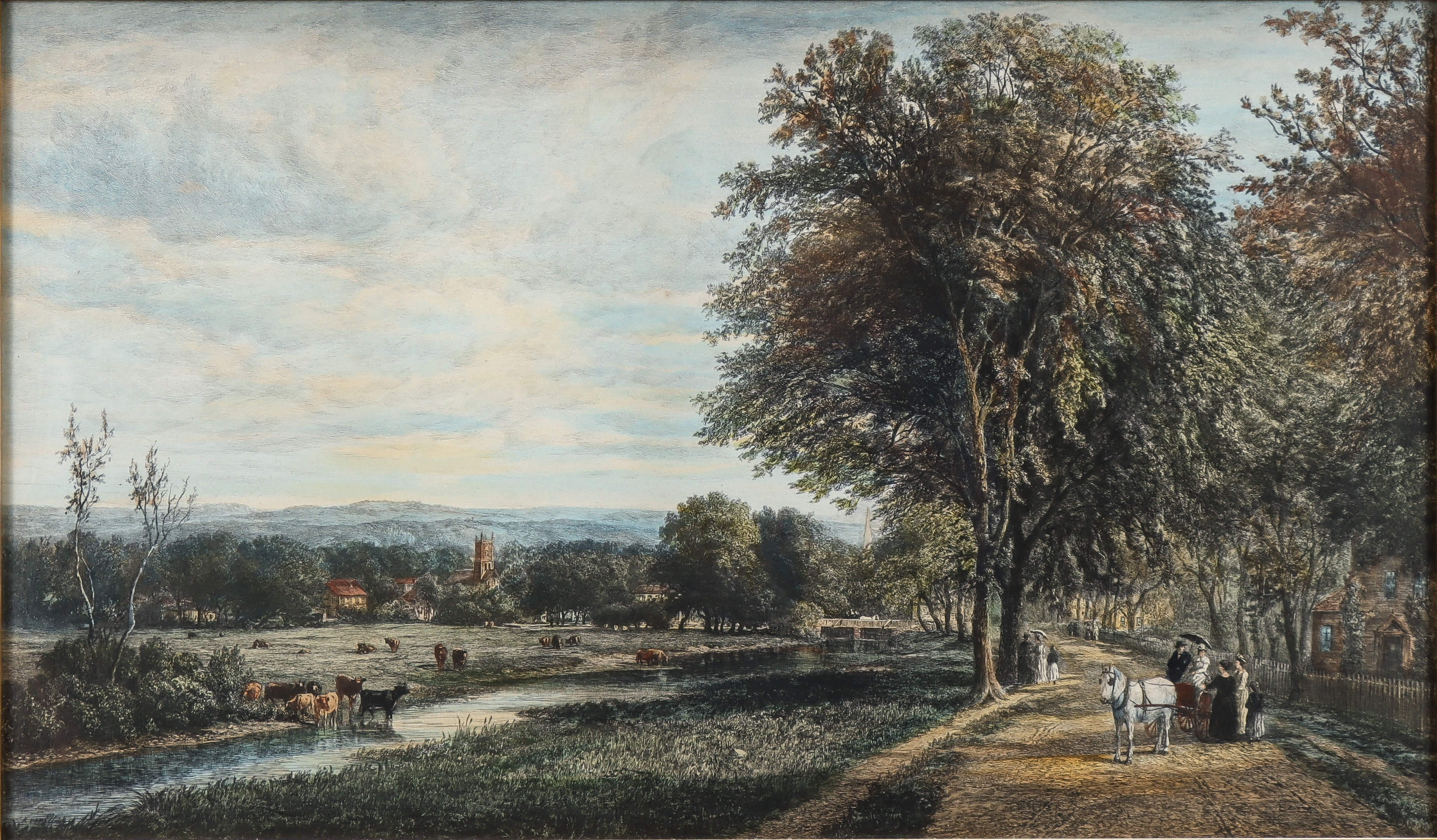HANDKOLORERAT KOPPARSTICK, England, 1800-talets andra hälft.