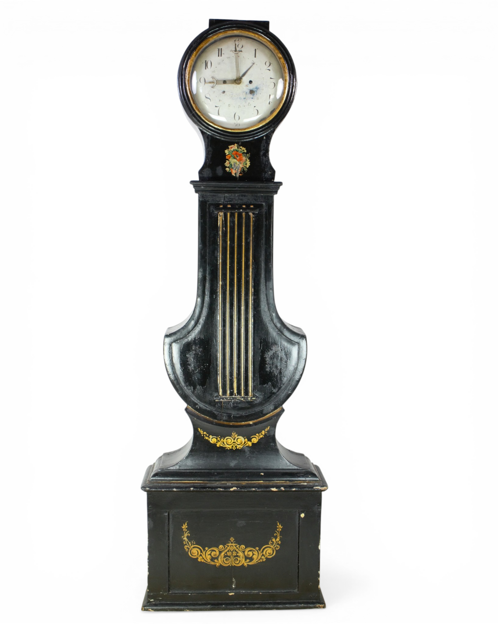 GOLVUR, bemålat trä, urverk märkt Thysell, Lund, 1800-tal.