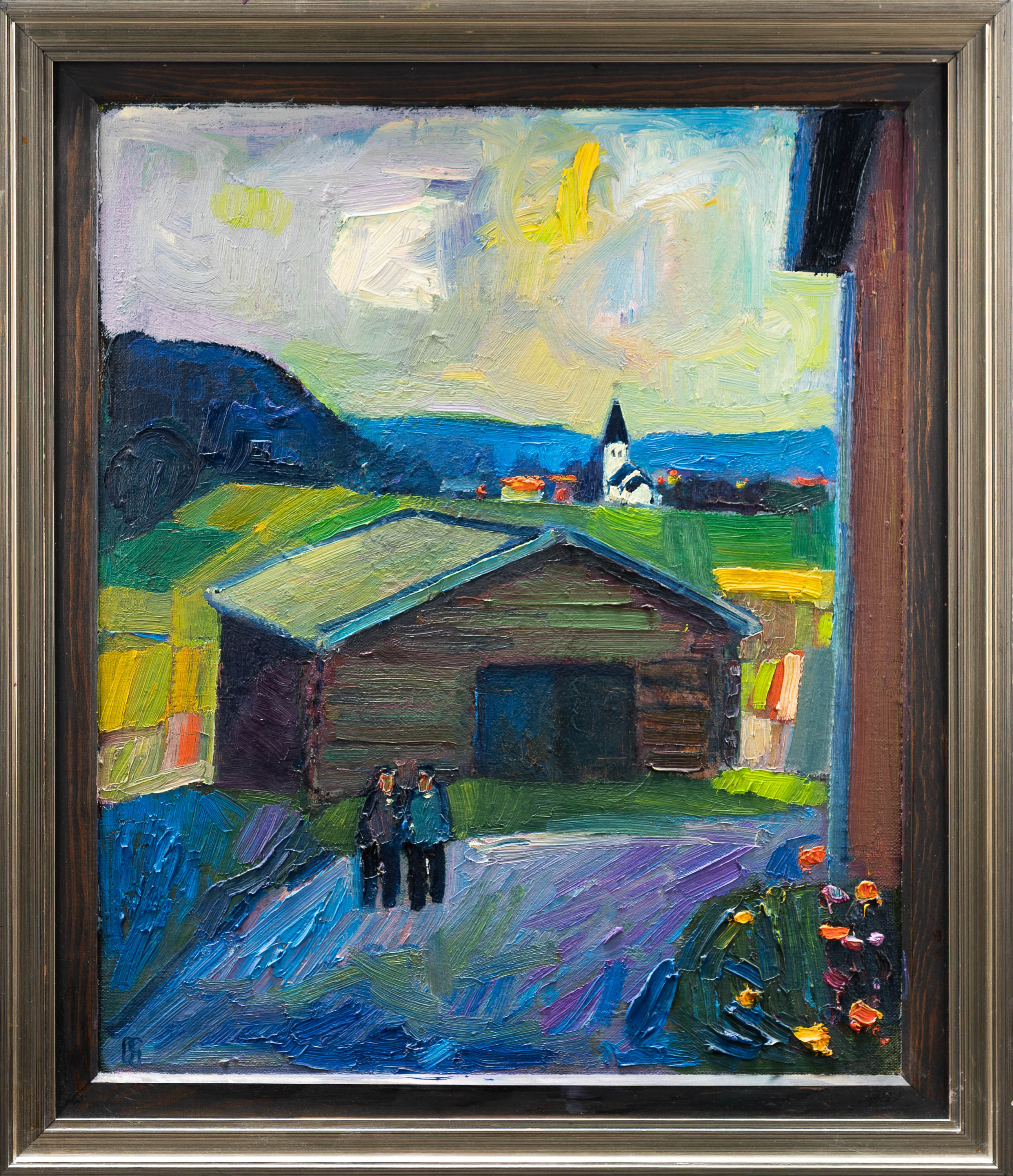 OLLE GUSTAFSSON. Olja på duk, "Kyrkdal", Signerad.