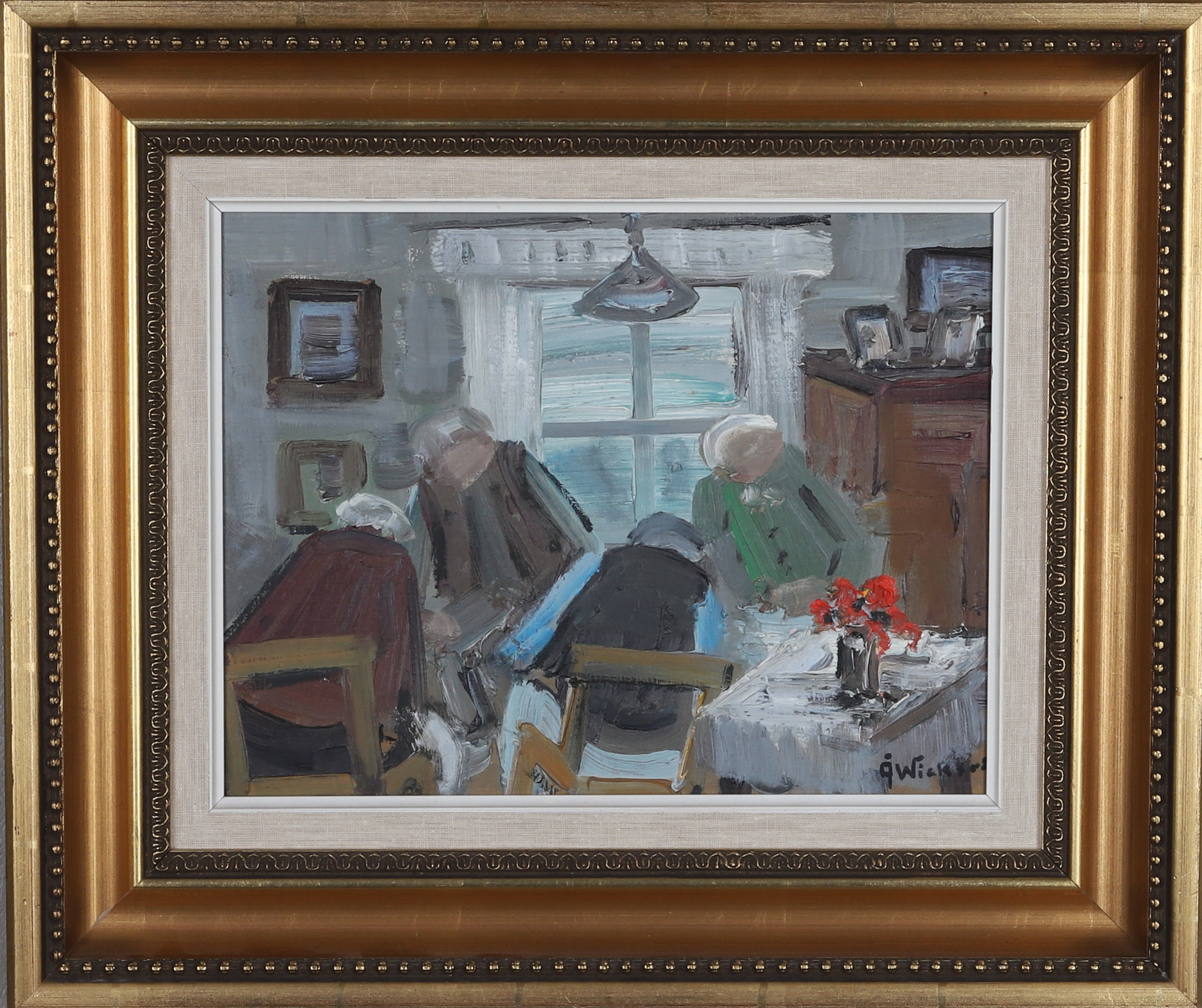 ÅKE WICKSTRÖM. Olja på duk, interiörvy, signerad.