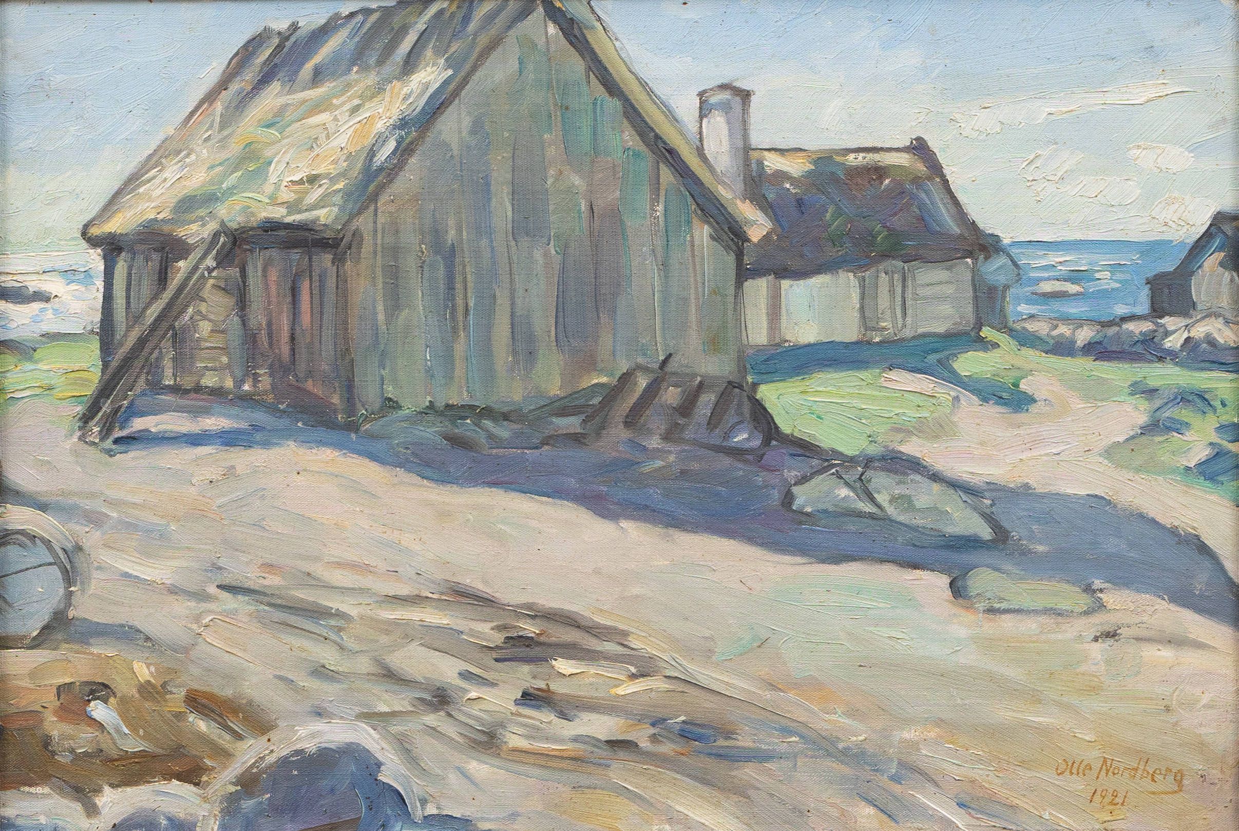 OLLE NORDBERG. "Fiskeläge" olja på duk, signerad och daterad 1921.