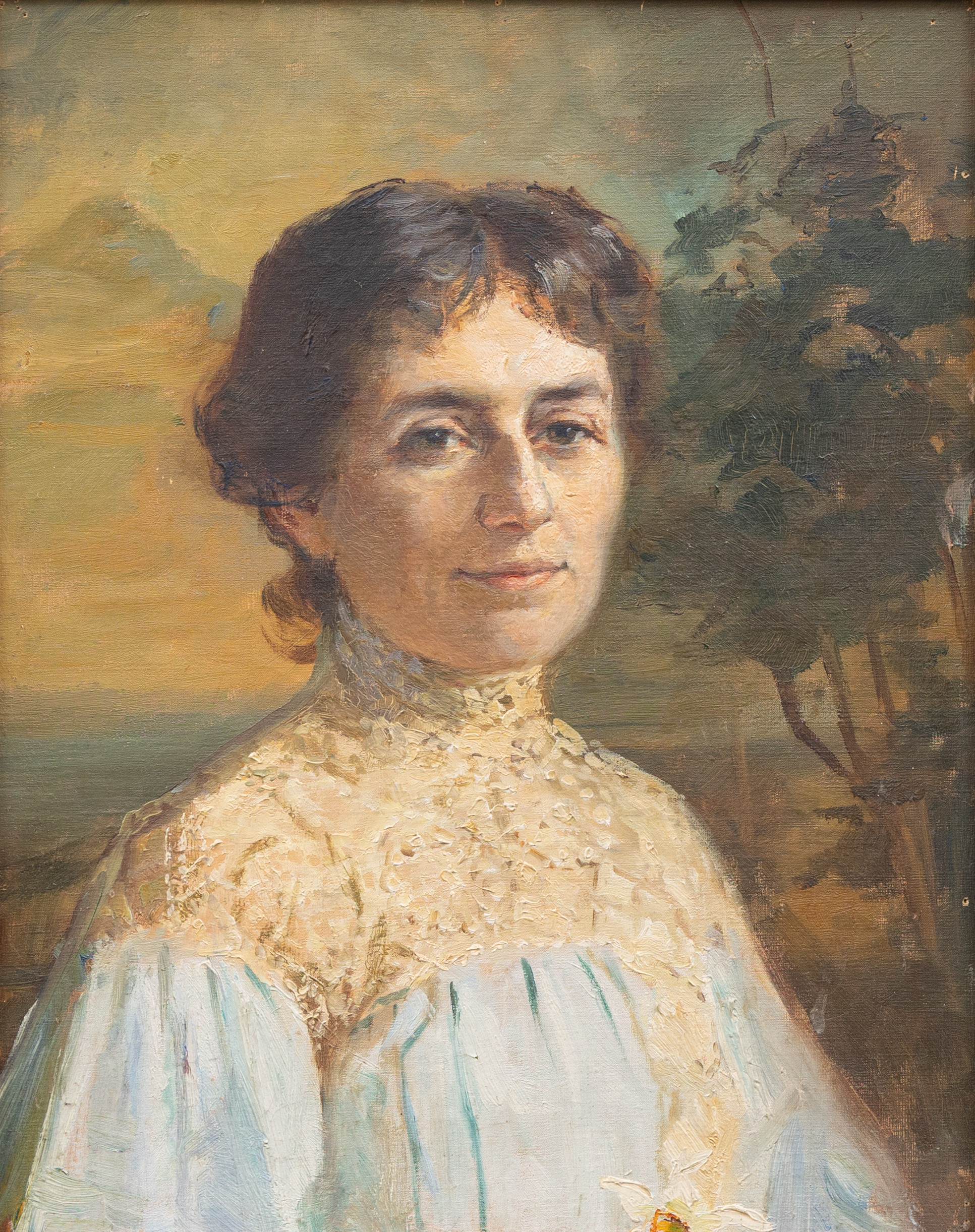 EMILIA LÖNBLAD. Porträtt, olja på duk, a tergo intyg.