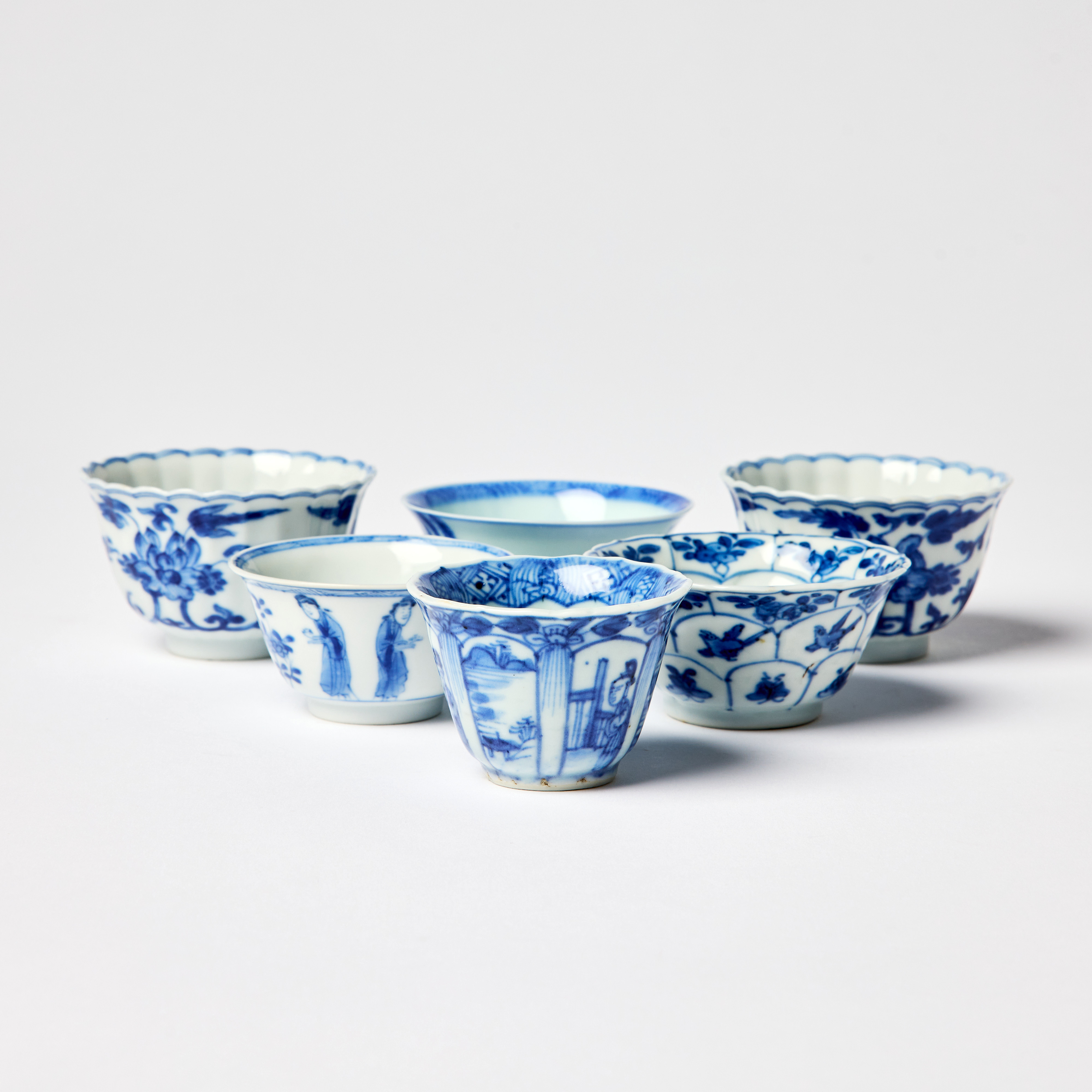 A Set of Six Chinese Blue and White Cups.