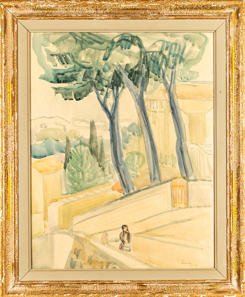 VERA FRISÉN. Akvarell på papper, Motiv från Frankrike, Signerad & daterad: 1939.