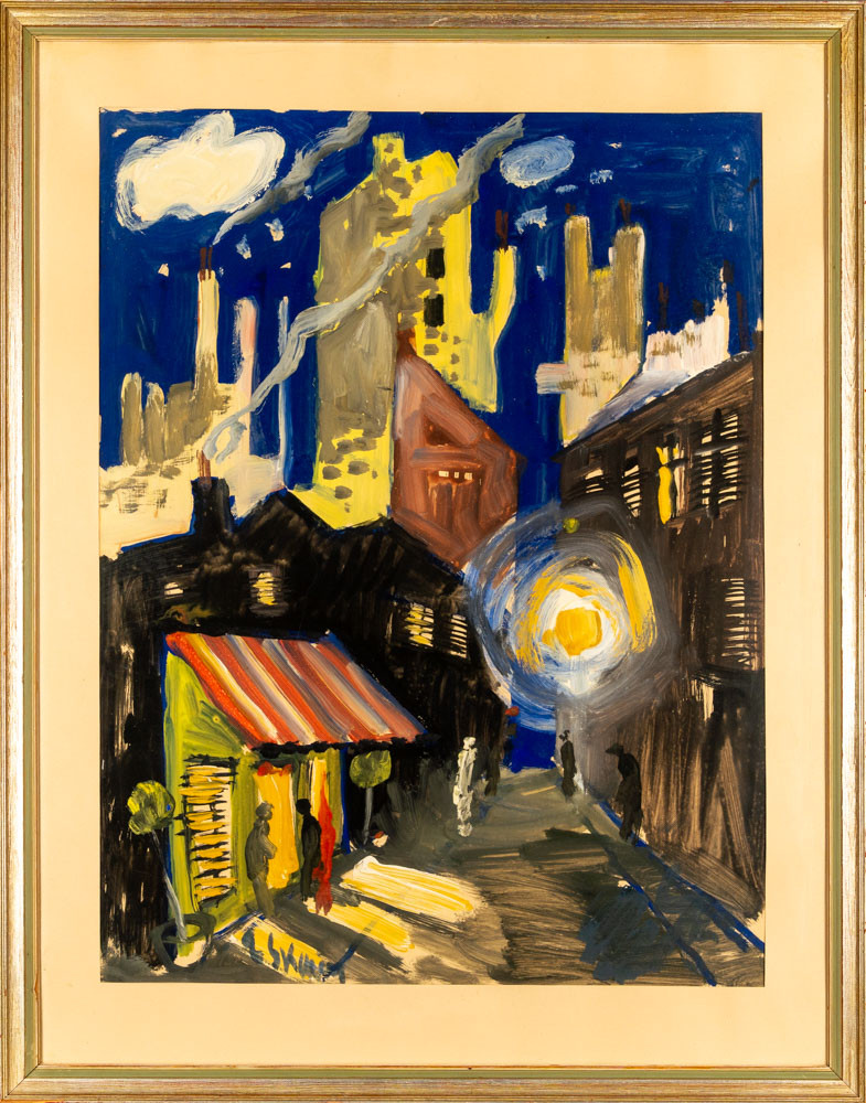 OIDENTIFIERAD KONSTNÄR. Gouache på papper, Gatuscen 1900-tal.