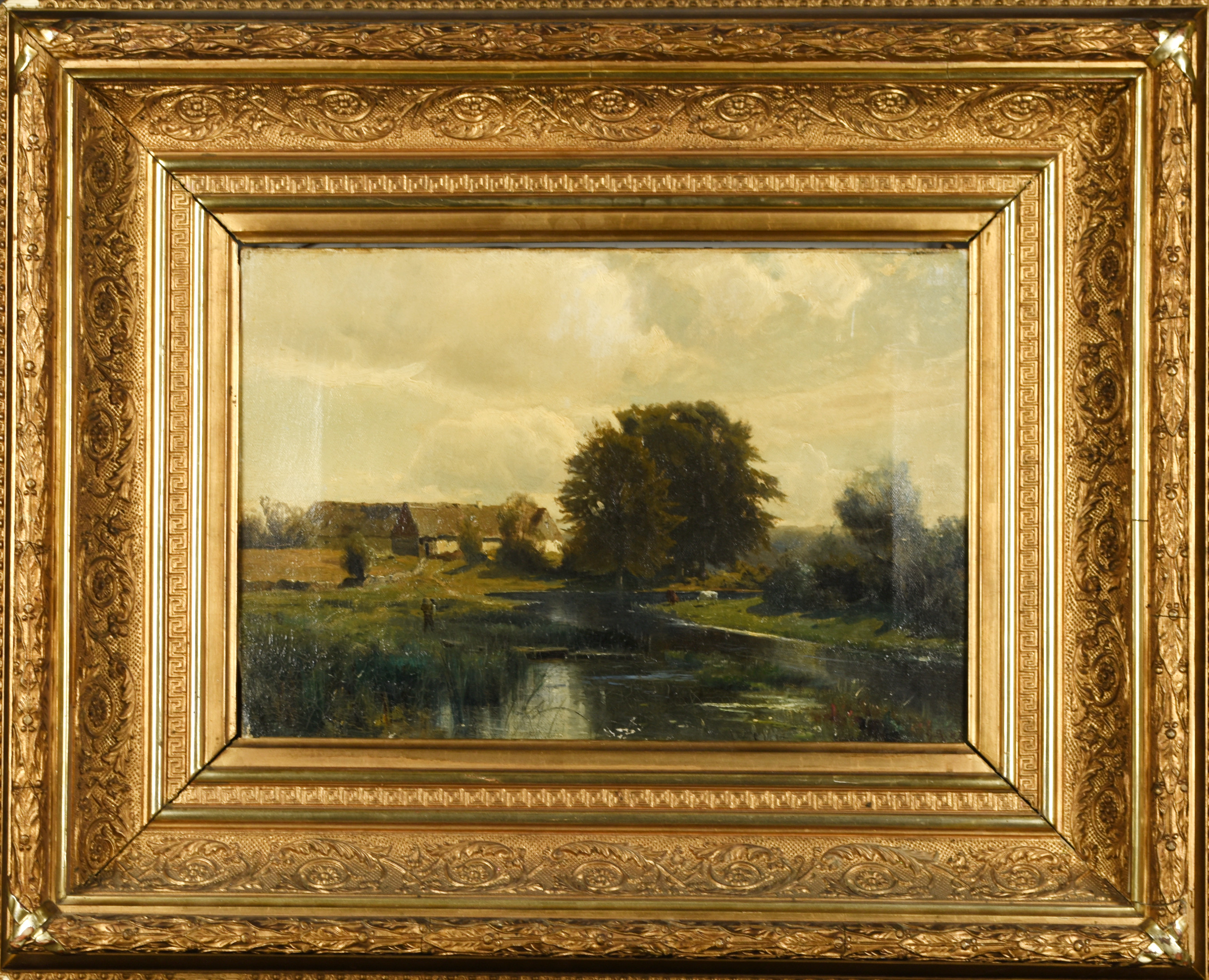 GUSTAF RYDBERG. Olja på duk, Landskap med kor, Signerad & daterad: 1883.