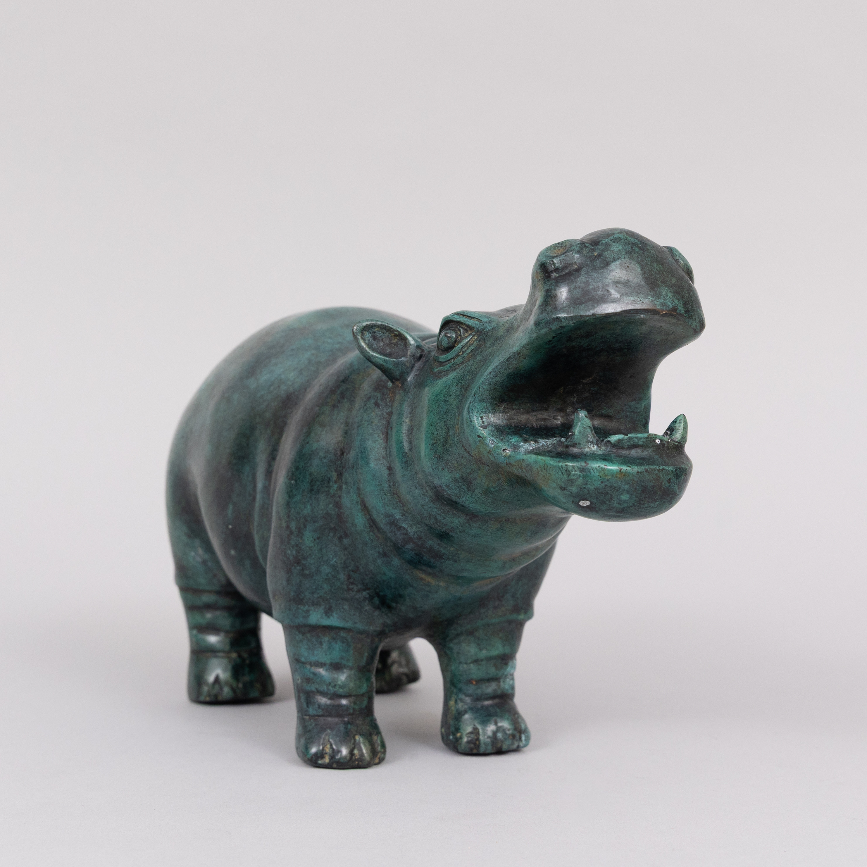 SKULPTUR, Flodhäst, grönpatinerad brons, Art People Gallery Sweden, Stämplad APG.