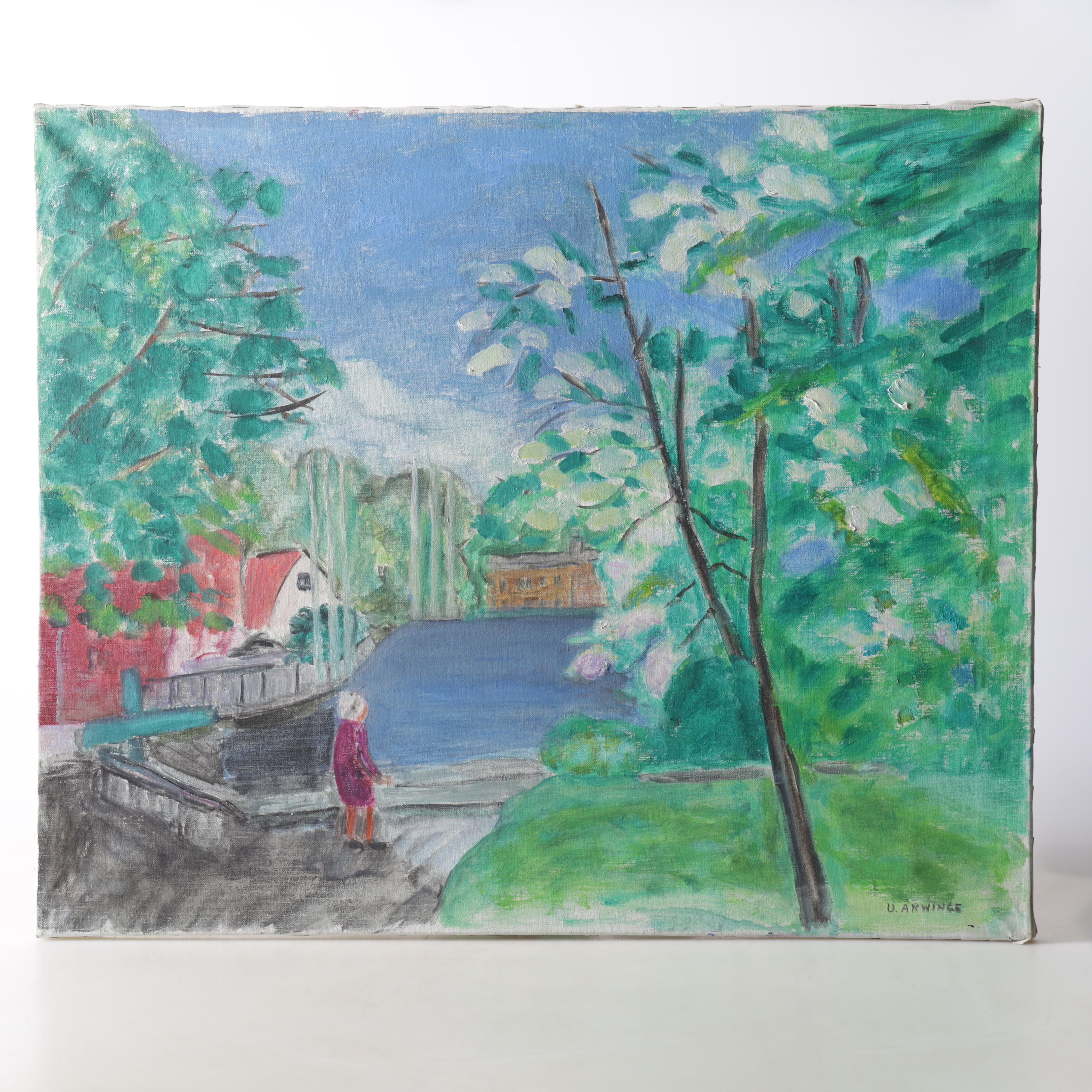 ULLA ARWINGE. "Åpromenaden Nyköping", olja på duk, signerad.