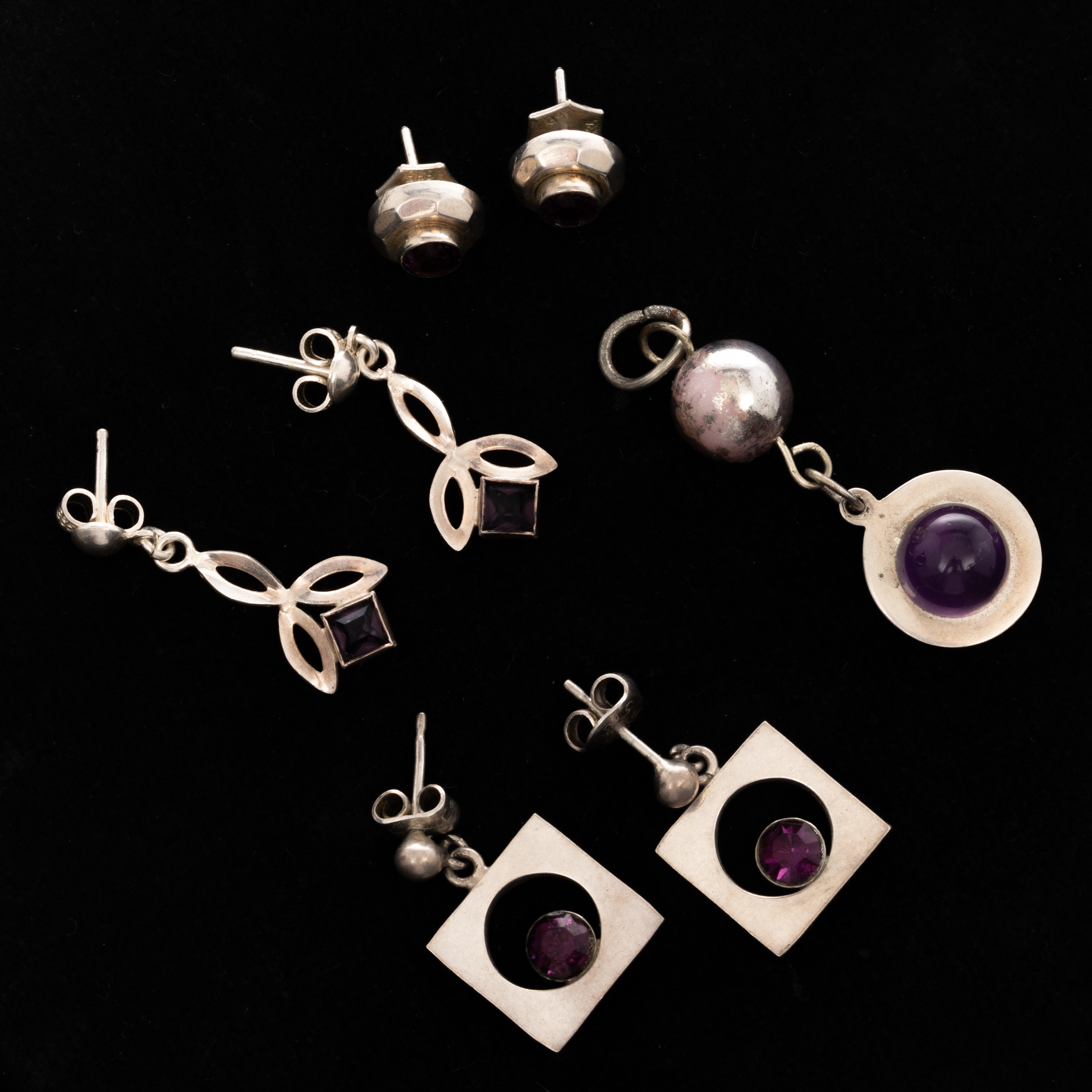HÄNGE & ÖRHÄNGEN, 4 delar, Silver, Ametister.