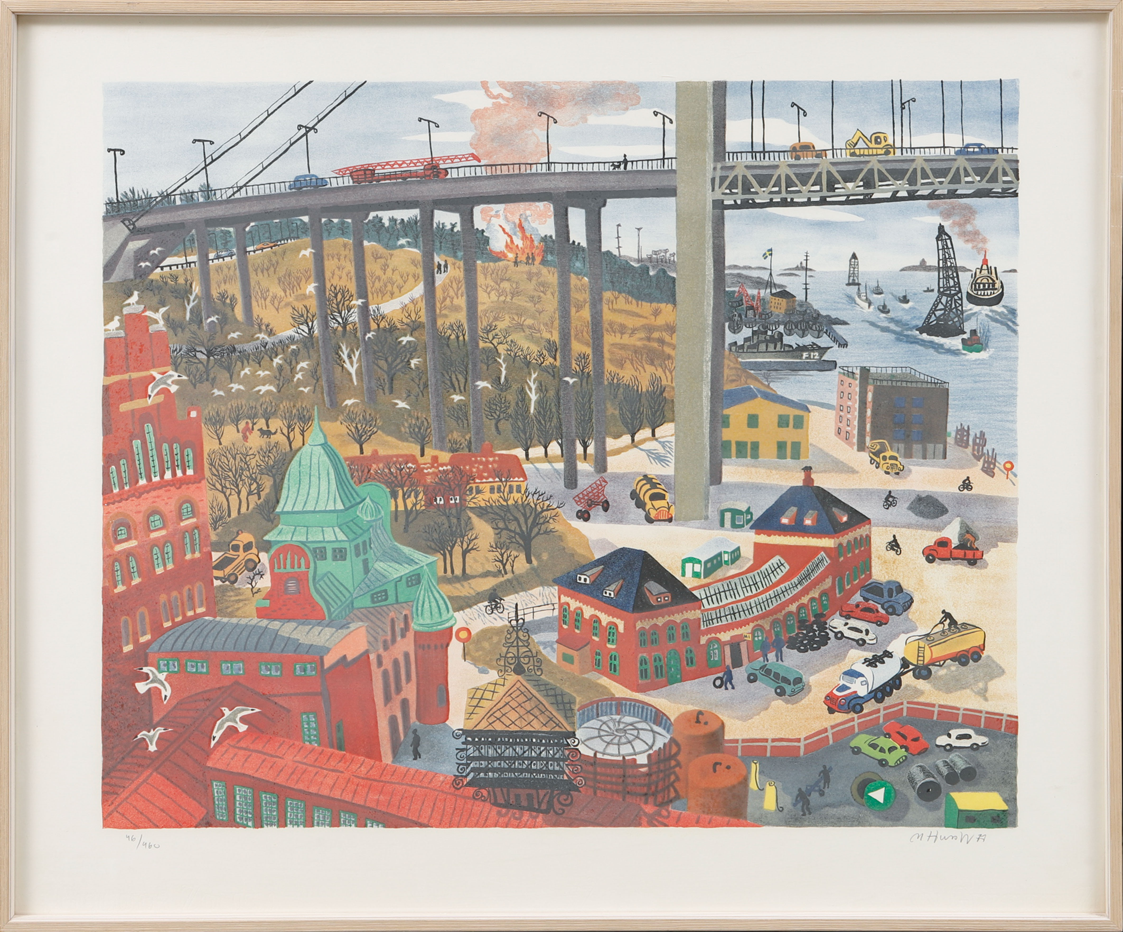 MONA HUSS WALIN. "Älvsborgsbron", färglitografi, signerad och numrerad 46/460.