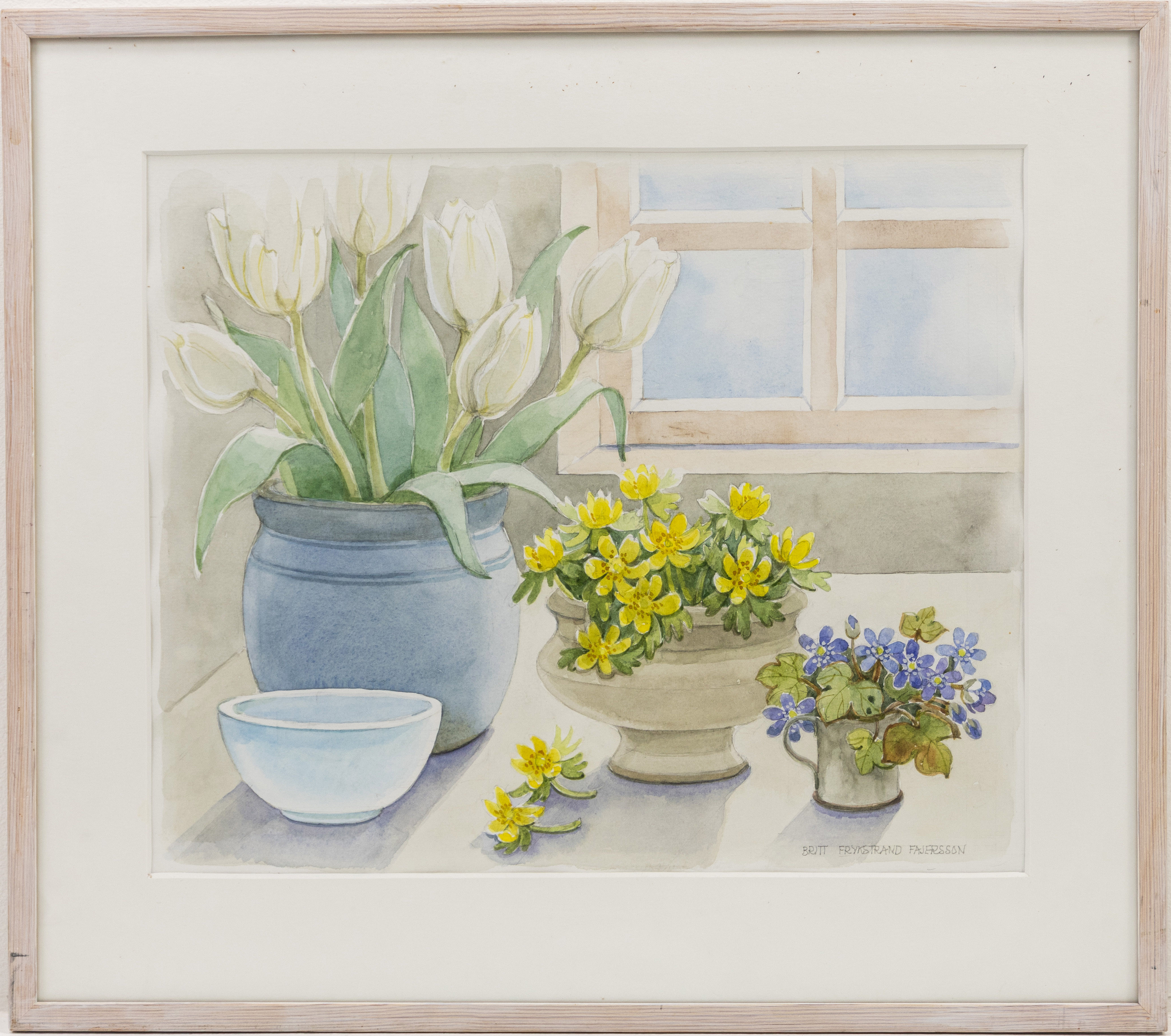 BRITT FRYKSTRAND FAJERSSON. Akvarell, blomsterstilleben, signerad.