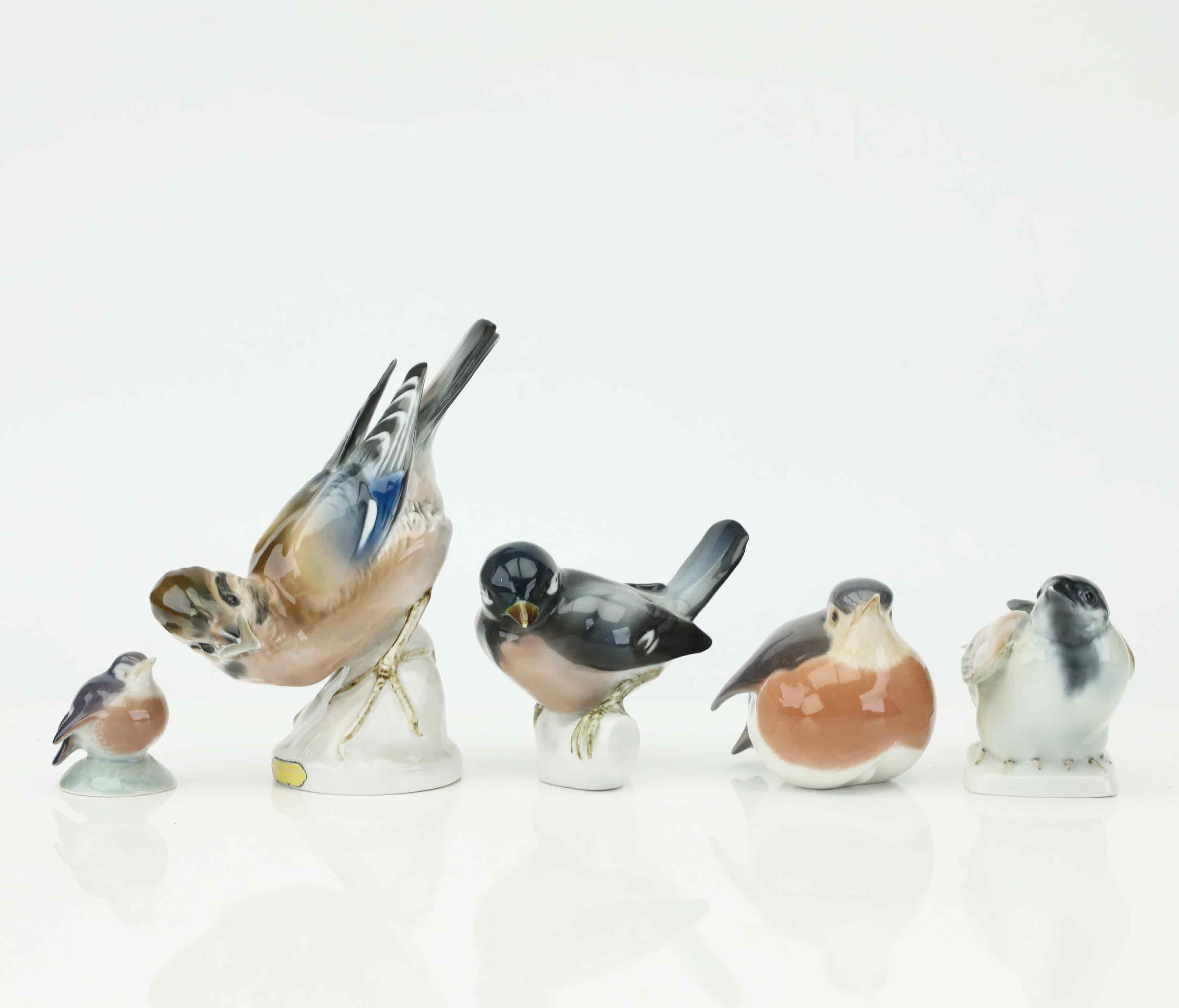 FIGURINER, fåglar, porslin, 5 st, Rörstrand och Royal copenhagen.