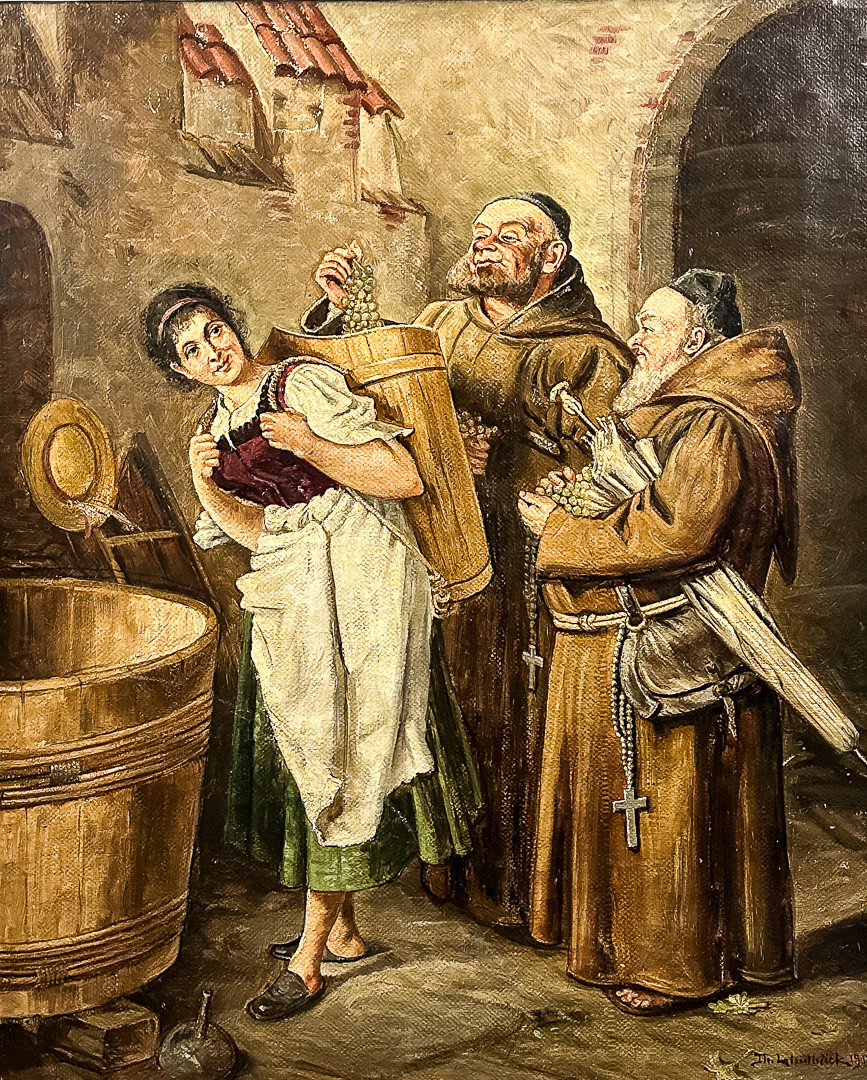 OIDENTIFIERAD KONSTNÄR, Olja på duk, Figurscen, Signerad TH. Lindbäck, Daterad 1912.