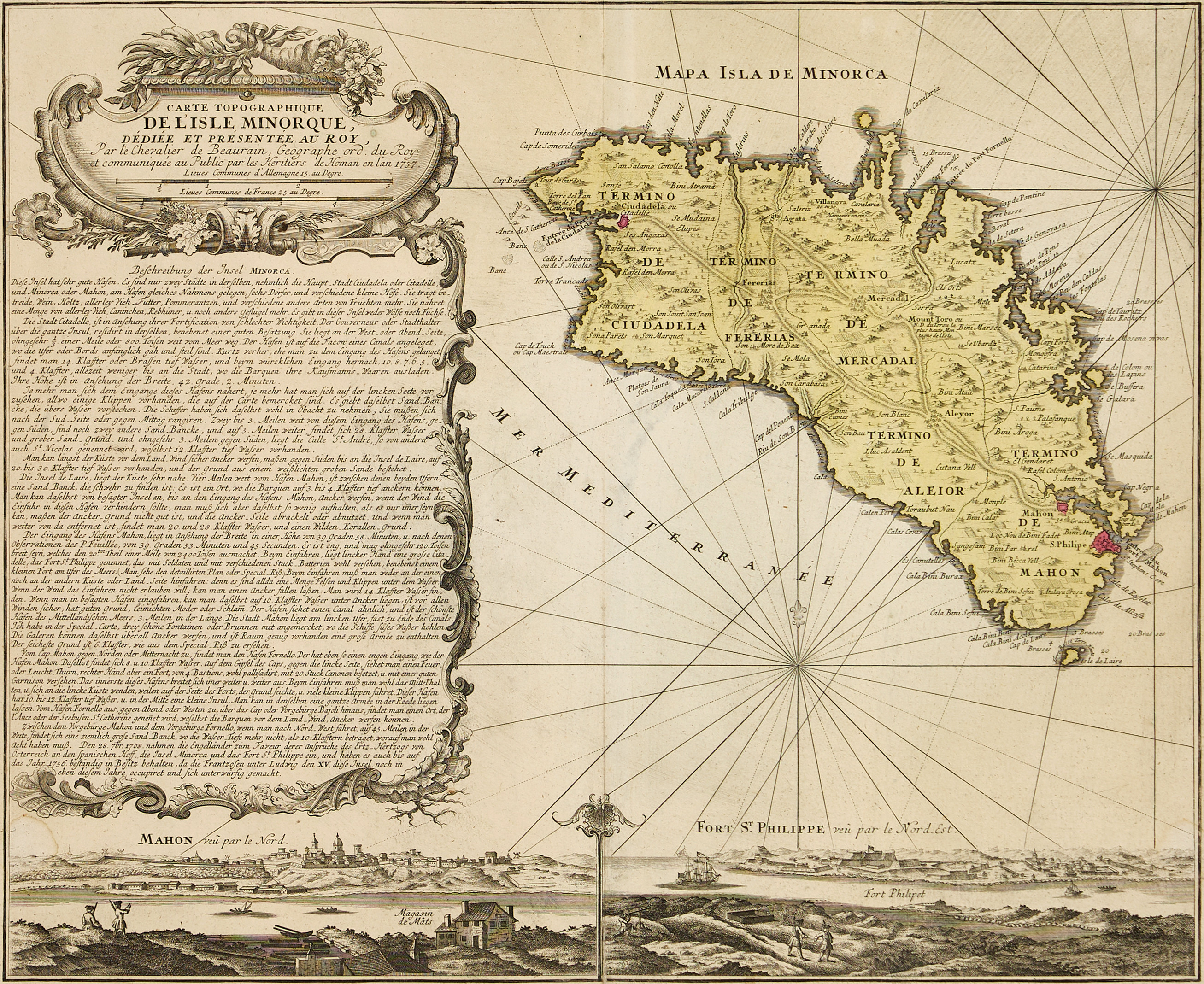 HOMANN (HEIRS), Carte Topographique De L'Isle Minorque, 1757.
