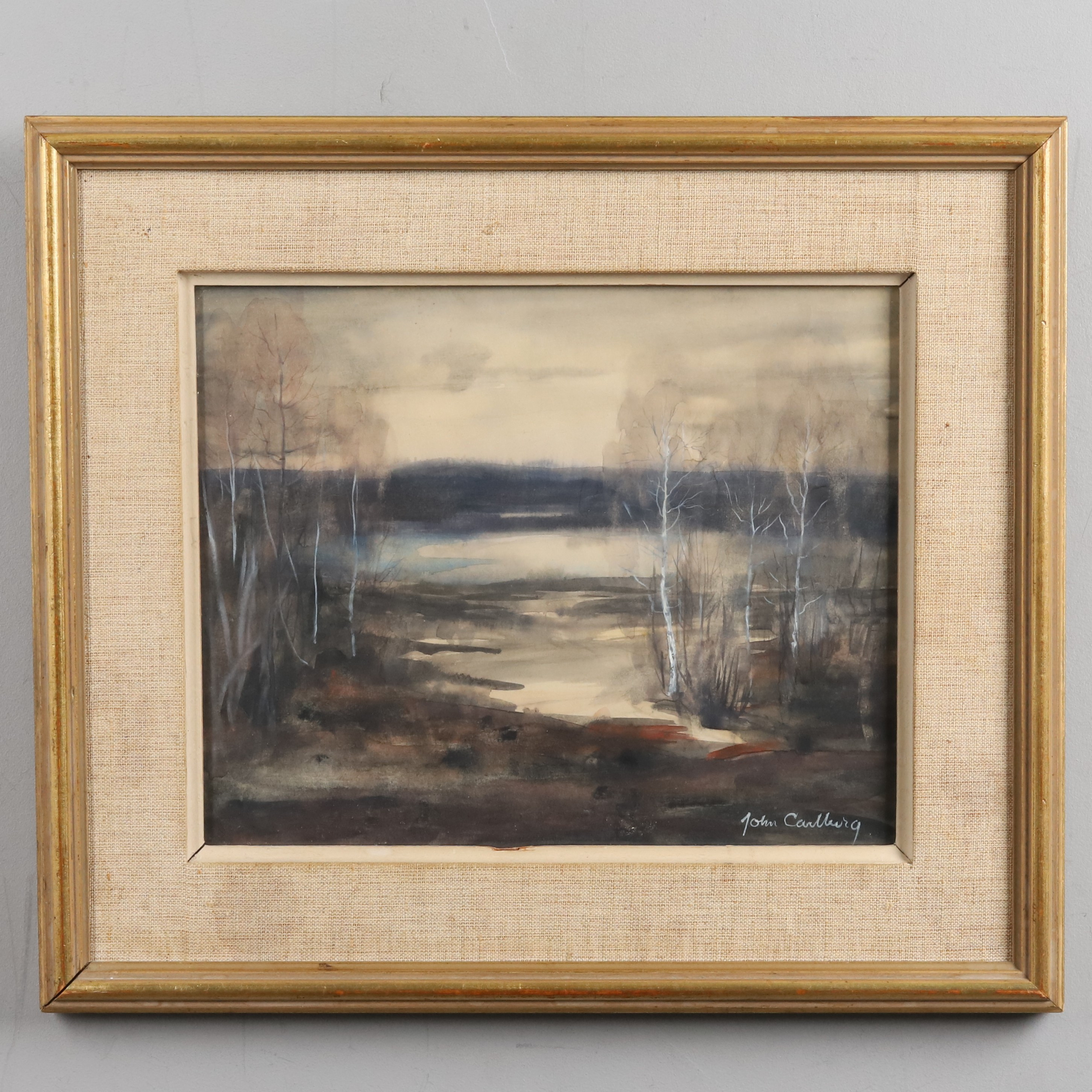 JOHN CARLBERG. Akvarell, "Landskapsvy", signerad.