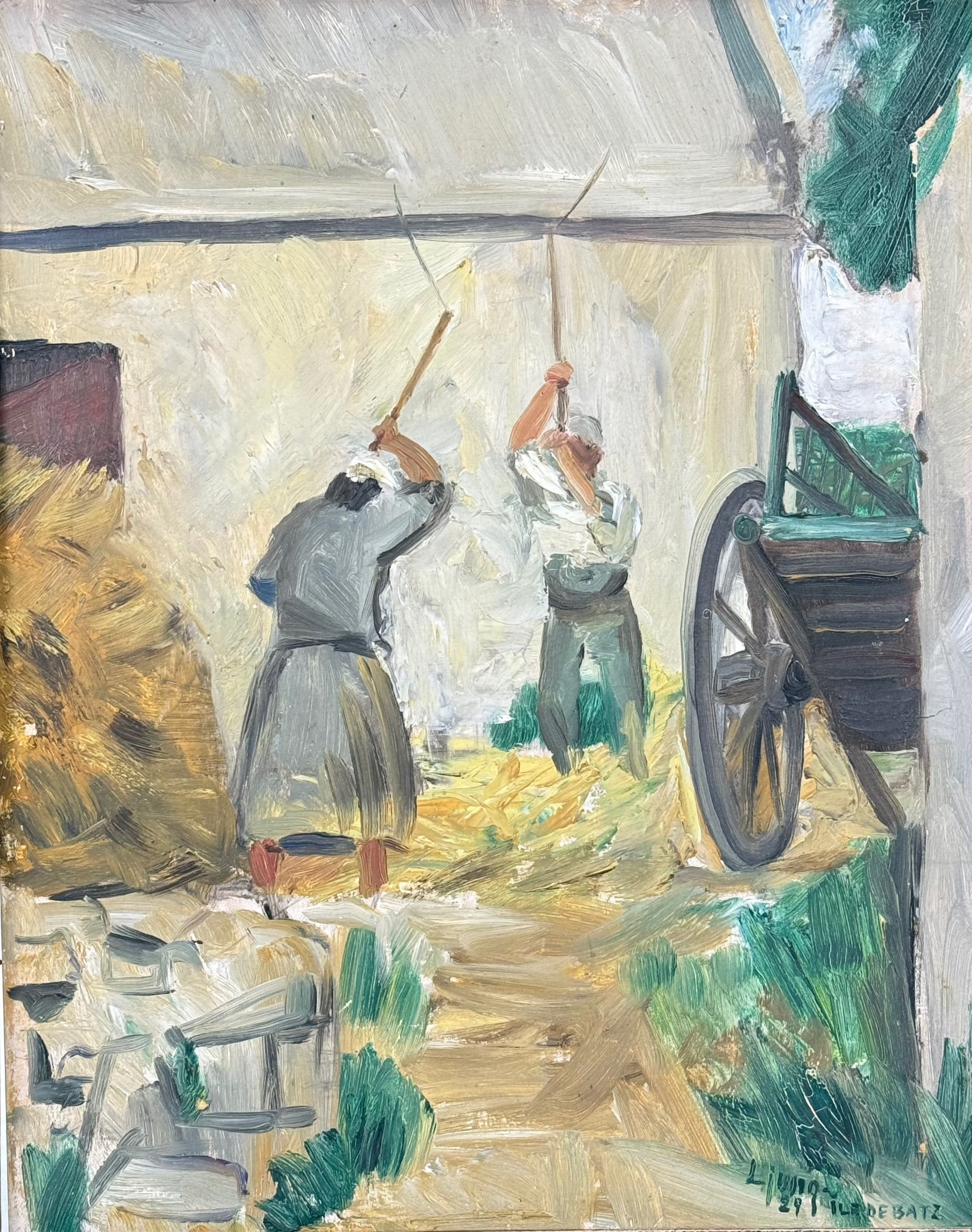 OIDENTIFIERAD KONSTNÄR. Olja på pannå, Ljung " IledeBatz" daterad 1929.