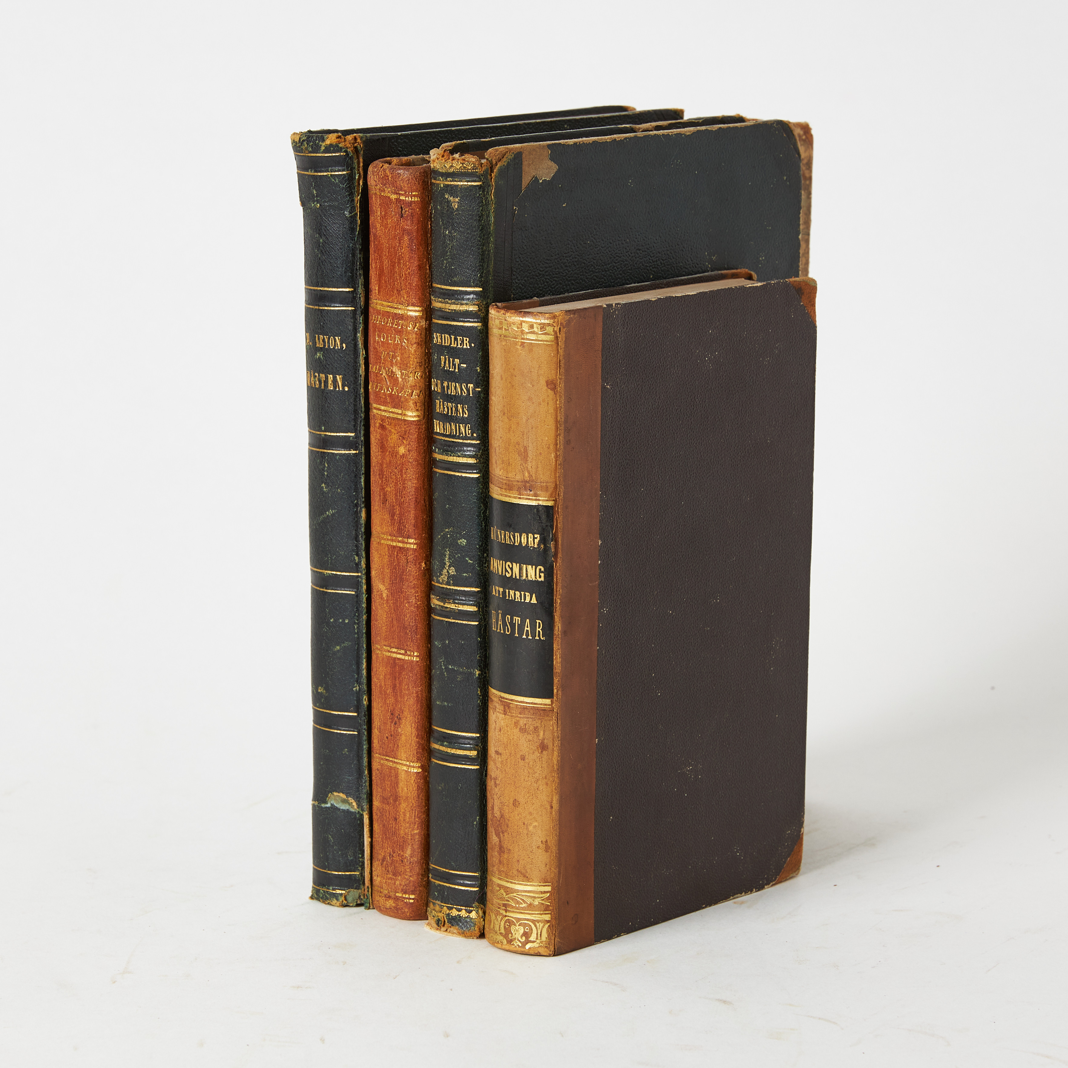 HIPPOLOGI - 4 vol. bl.a. LEWIN, stallmästare-vetenskapen, proveniens Waloddi Fischerström.
