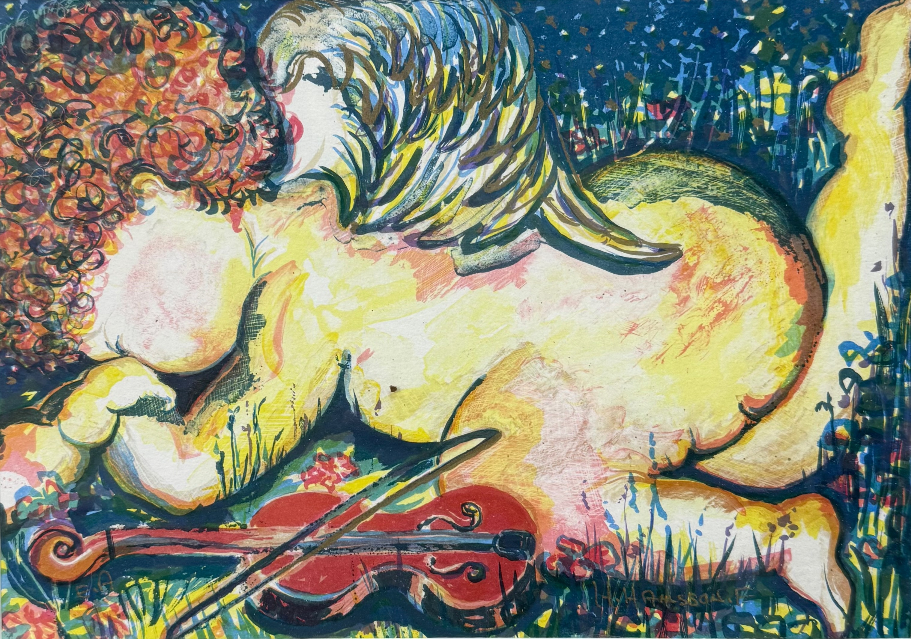 HELENA HANSSON - FAHL. FÄRGLITOGRAFI, Amors vila.