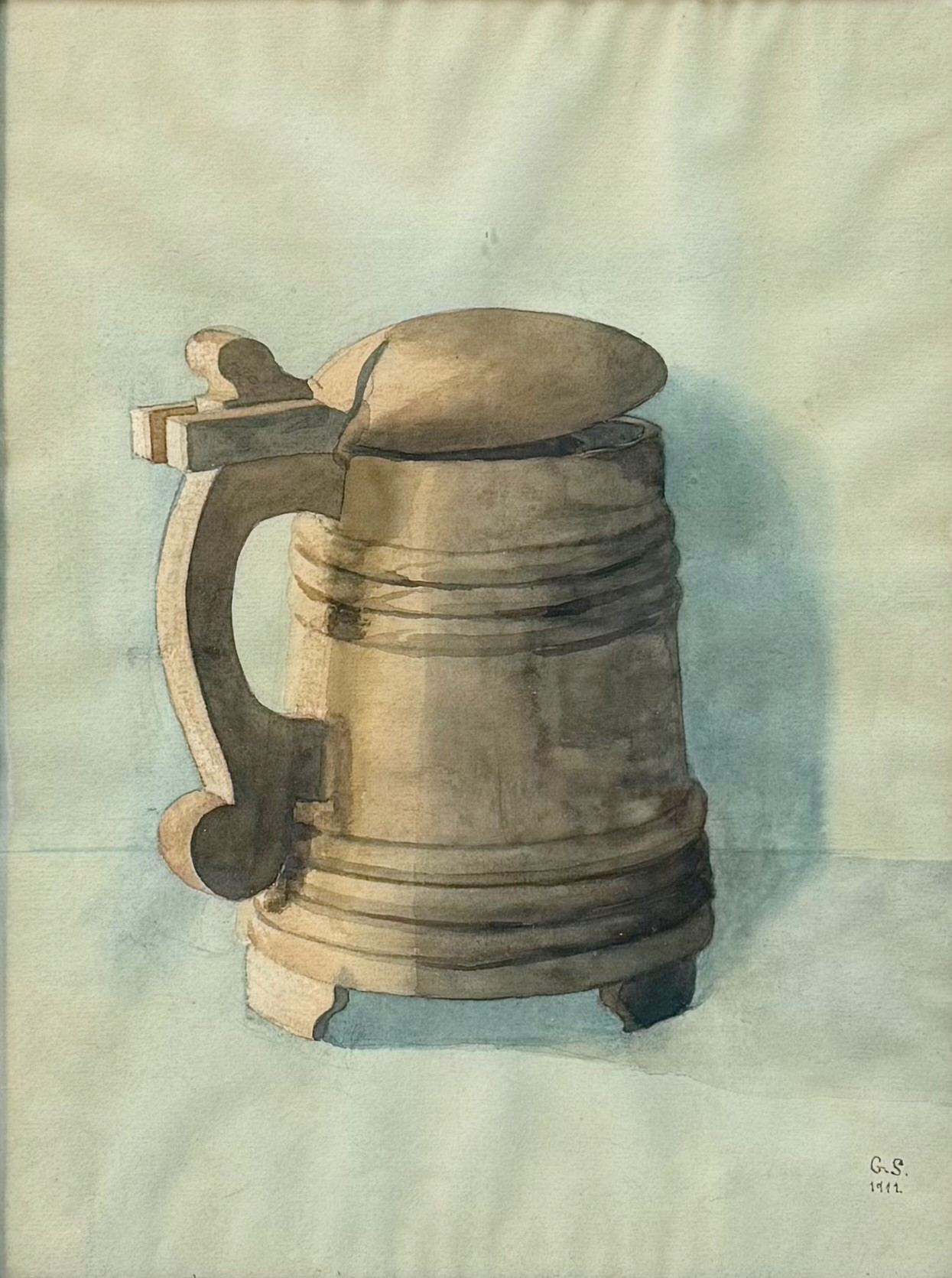 OIDENTIFIERAD KONSNÄR. Akvarell, stilleben med stop, monogramsignerad G.S och daterad 1912.