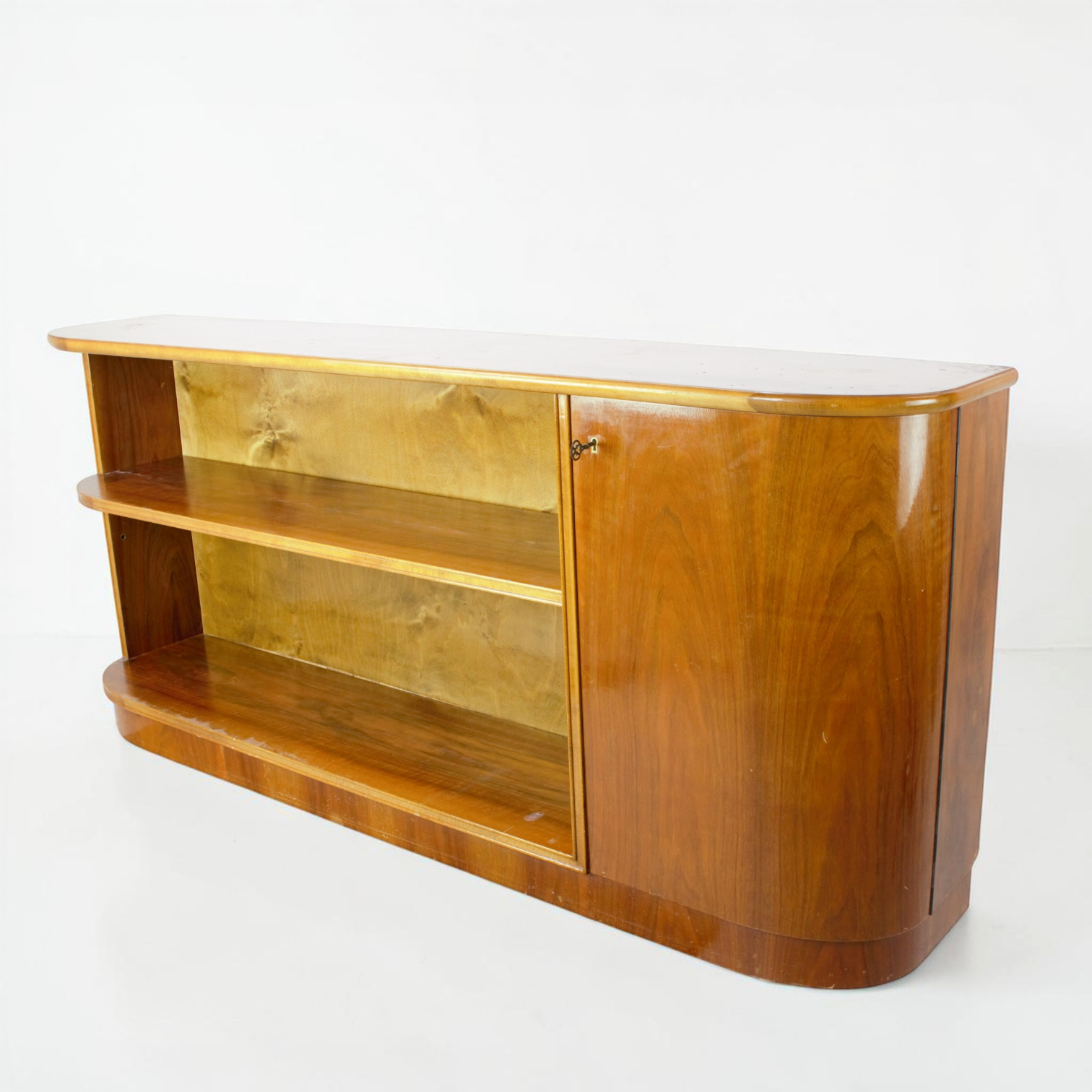 BOKHYLLA, art déco, låg modell med rundade hörn, skåp, mahognyfanér, 1920/30-tal.