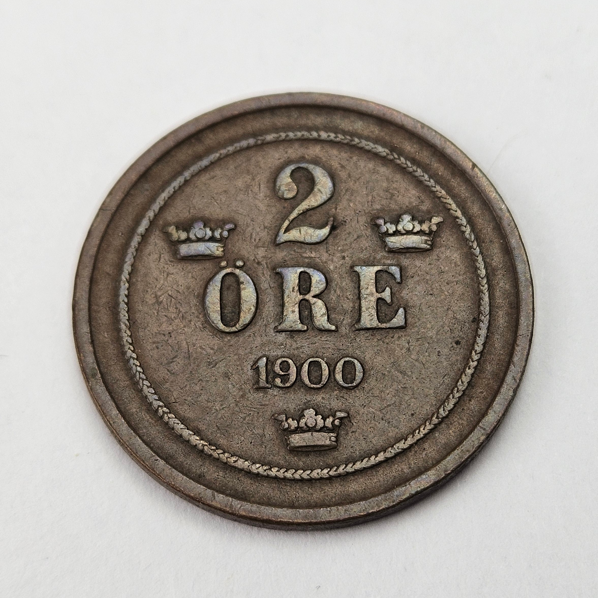 MYNT, 2 öre, Oscar II, runda nollor, 1900.