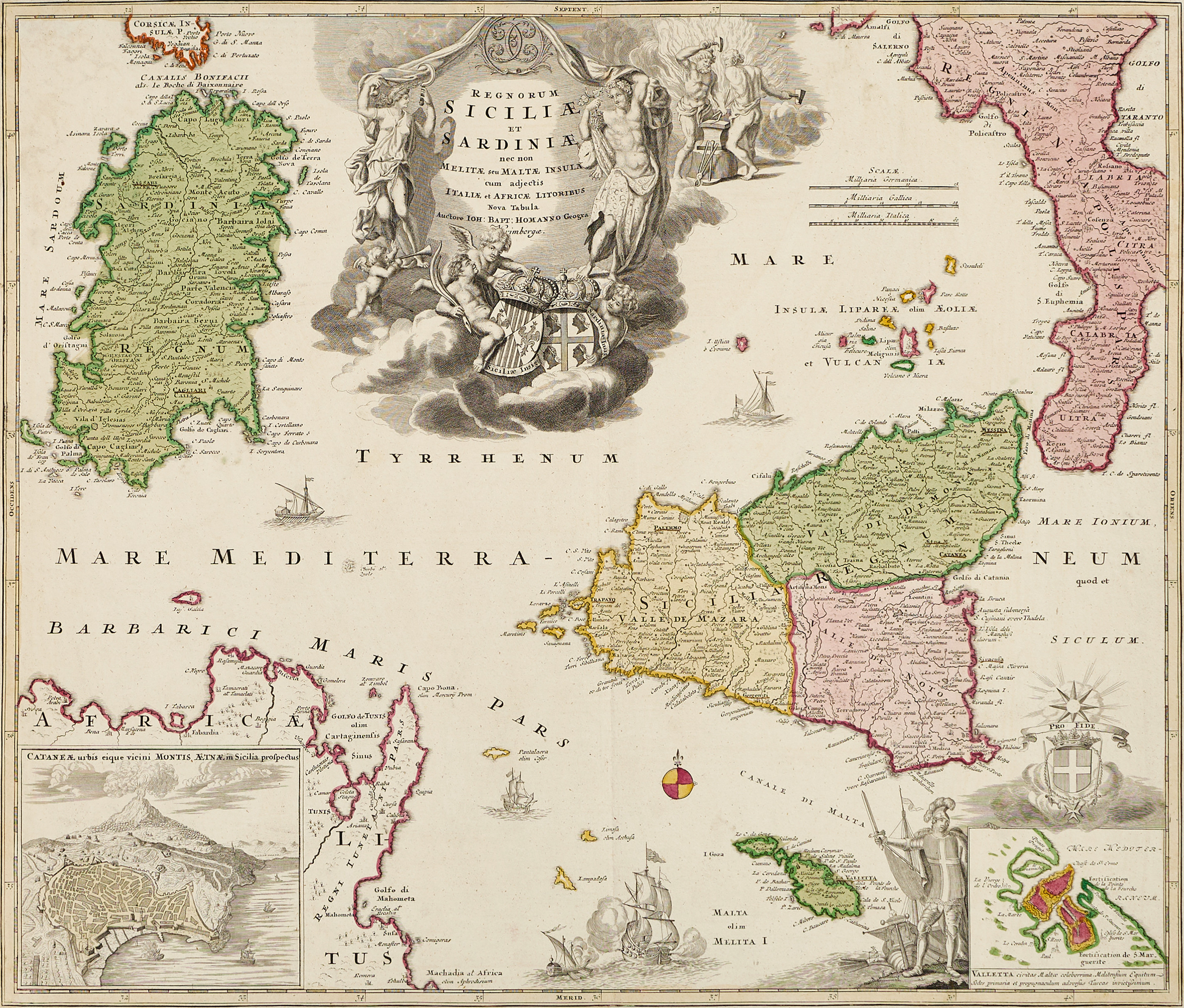 HOMANN, Regnorum Siciliæ et Sardiniæ, ca 1720.
