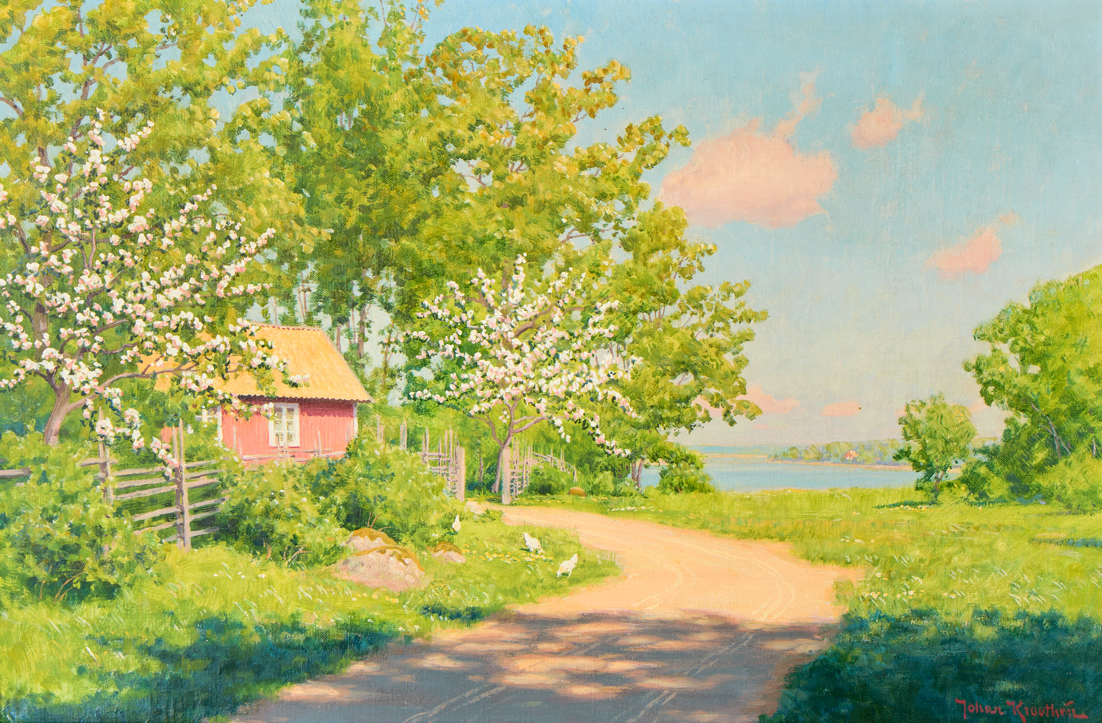 JOHAN KROUTHÉN. Landskap med pickande höns.