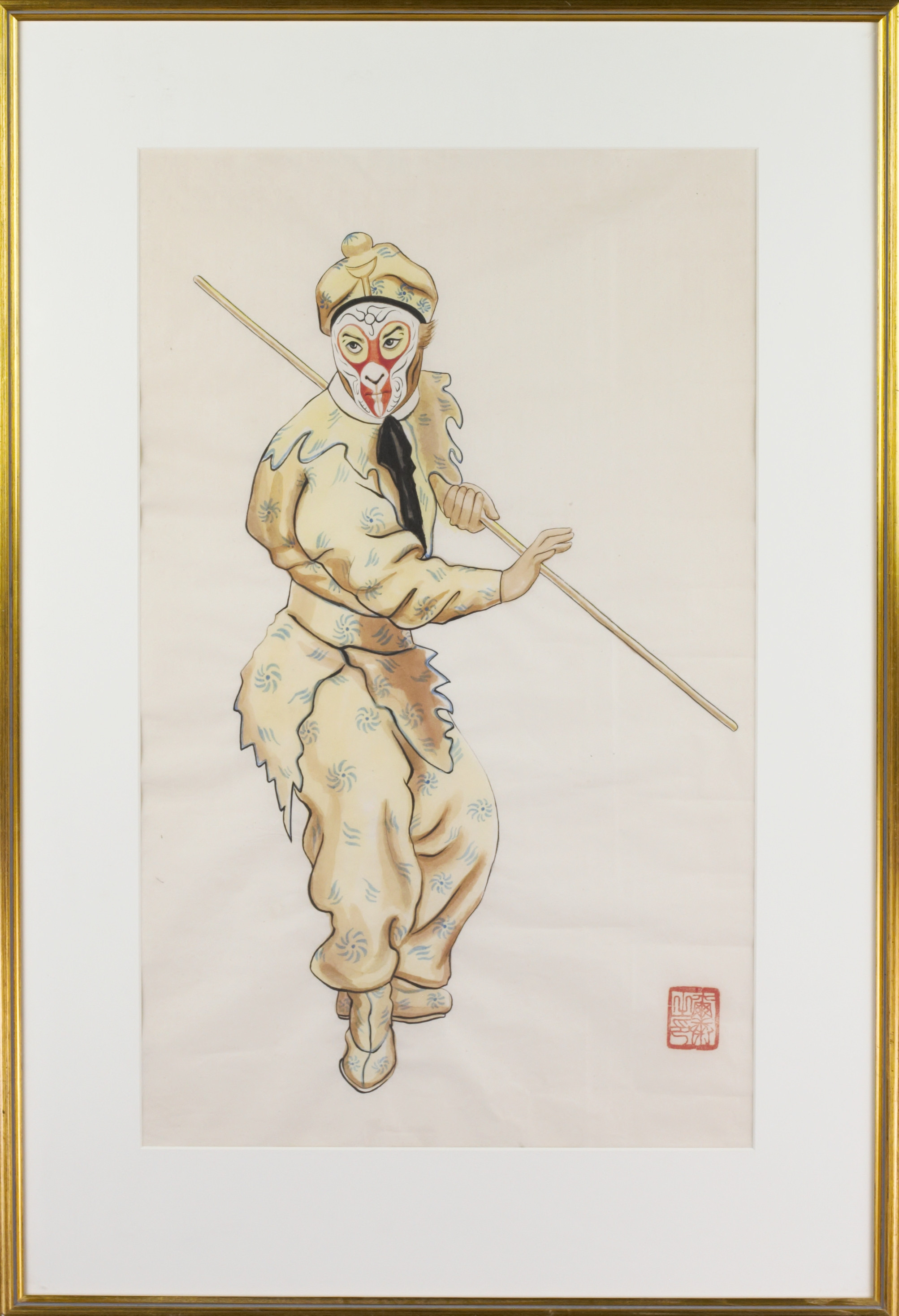 OIDENTIFIERAD KONSTNÄR. Blandteknik på papper, "Sun Wukong", signerad.