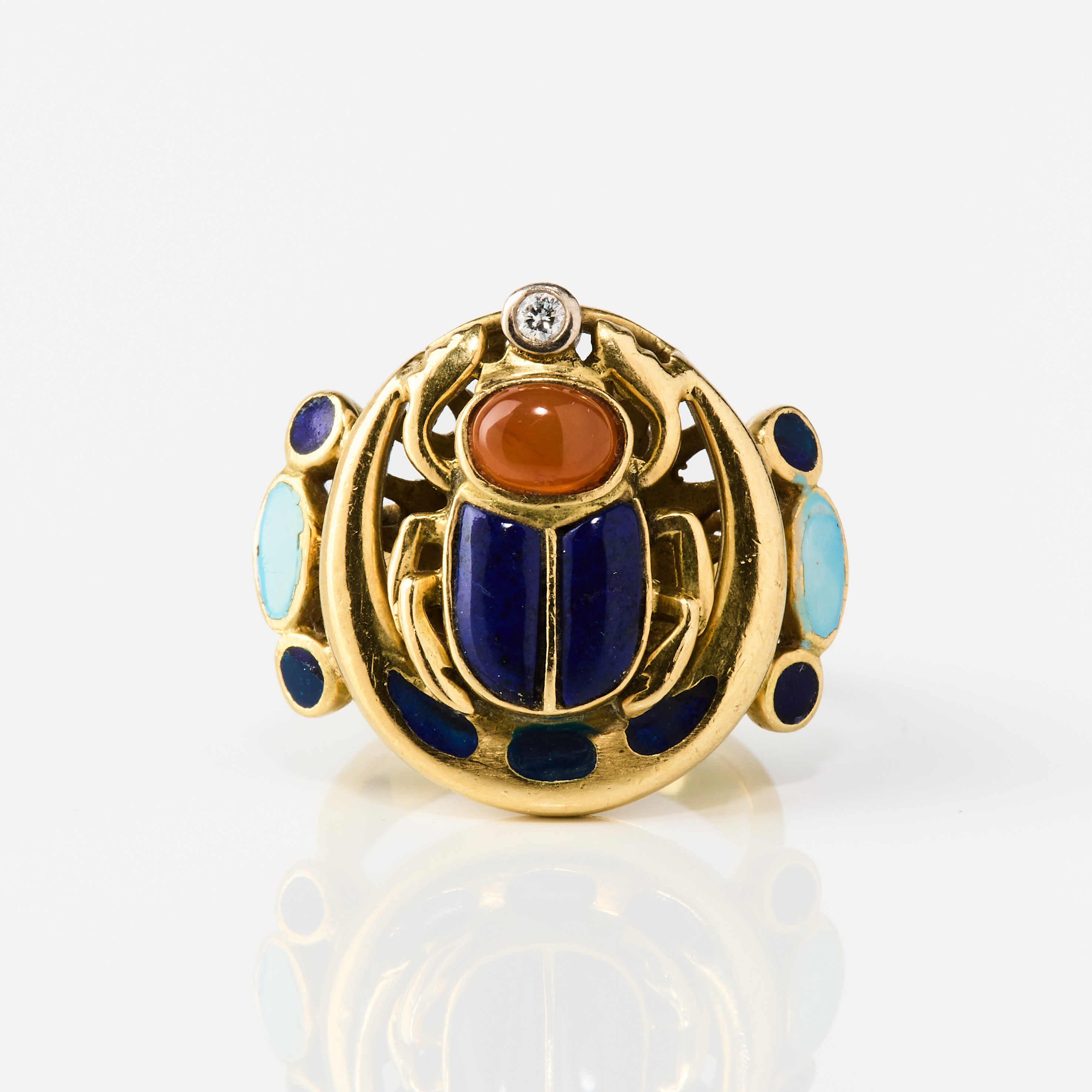 RING, 18K guld, emalj, agat, lapis-lazuli och diamanter, IberJoya , Miami 1980/90-tal.