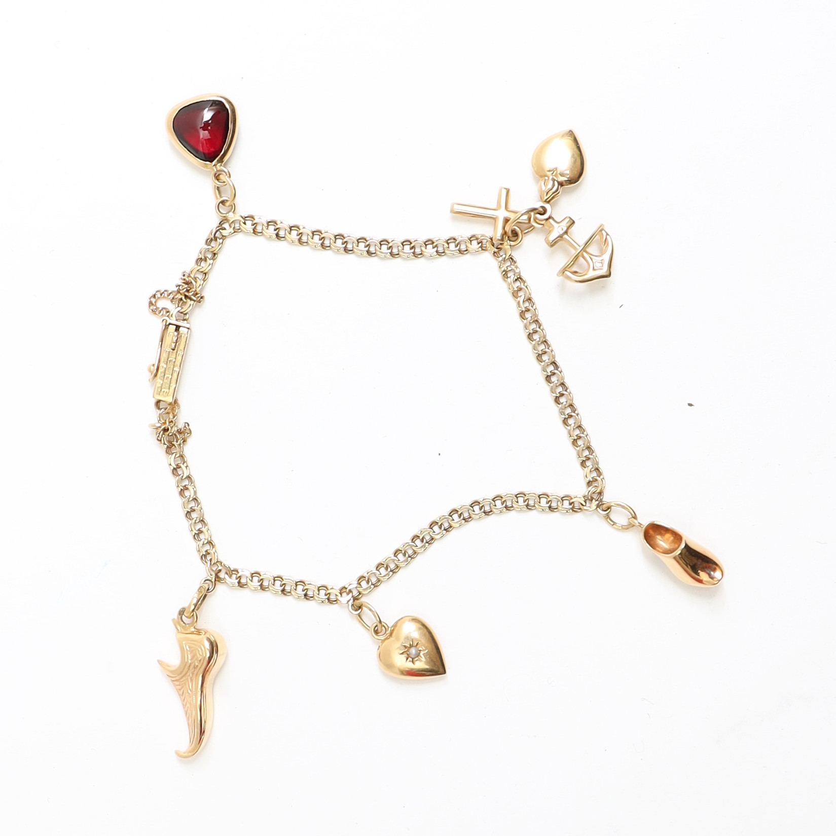 ARMBAND 18K, guld, bismarck med berlocker.