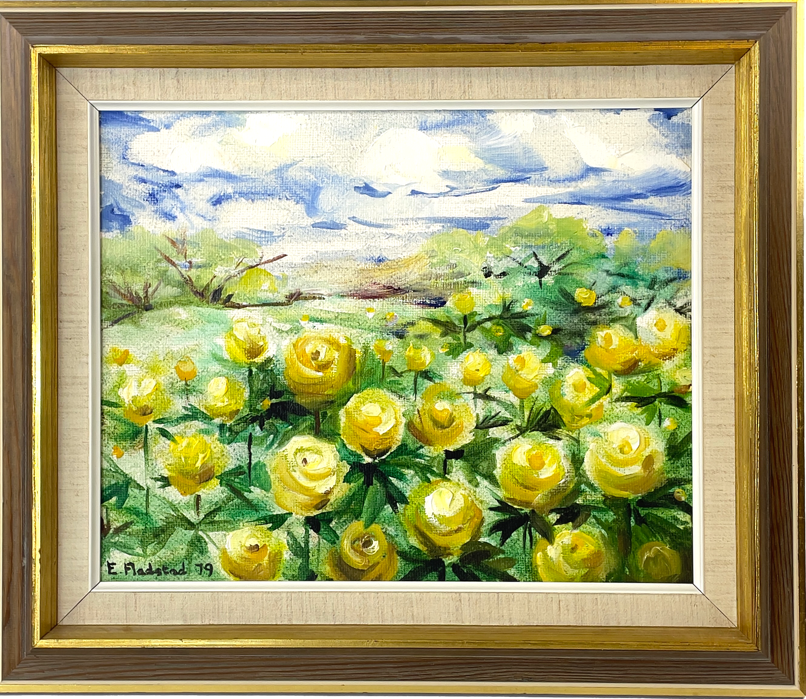 ETHEL FLADSTAD (1922-2004). Blomstermotiv, olja på duk, signerad & daterad E. Fladstad -79.