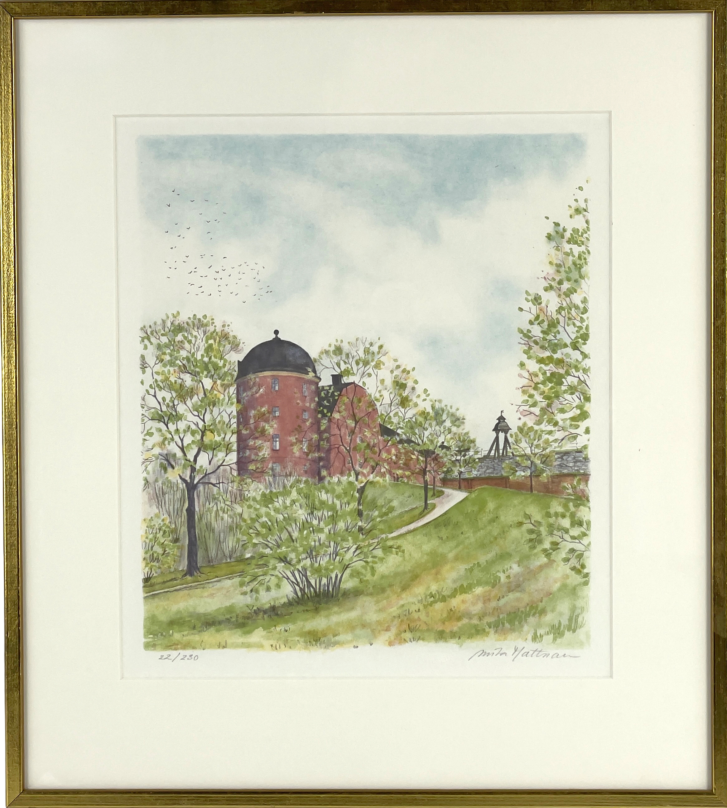 ANITA MATTSSON. Färglitografi, Uppsala slott, numrerad 22/230, signerad.