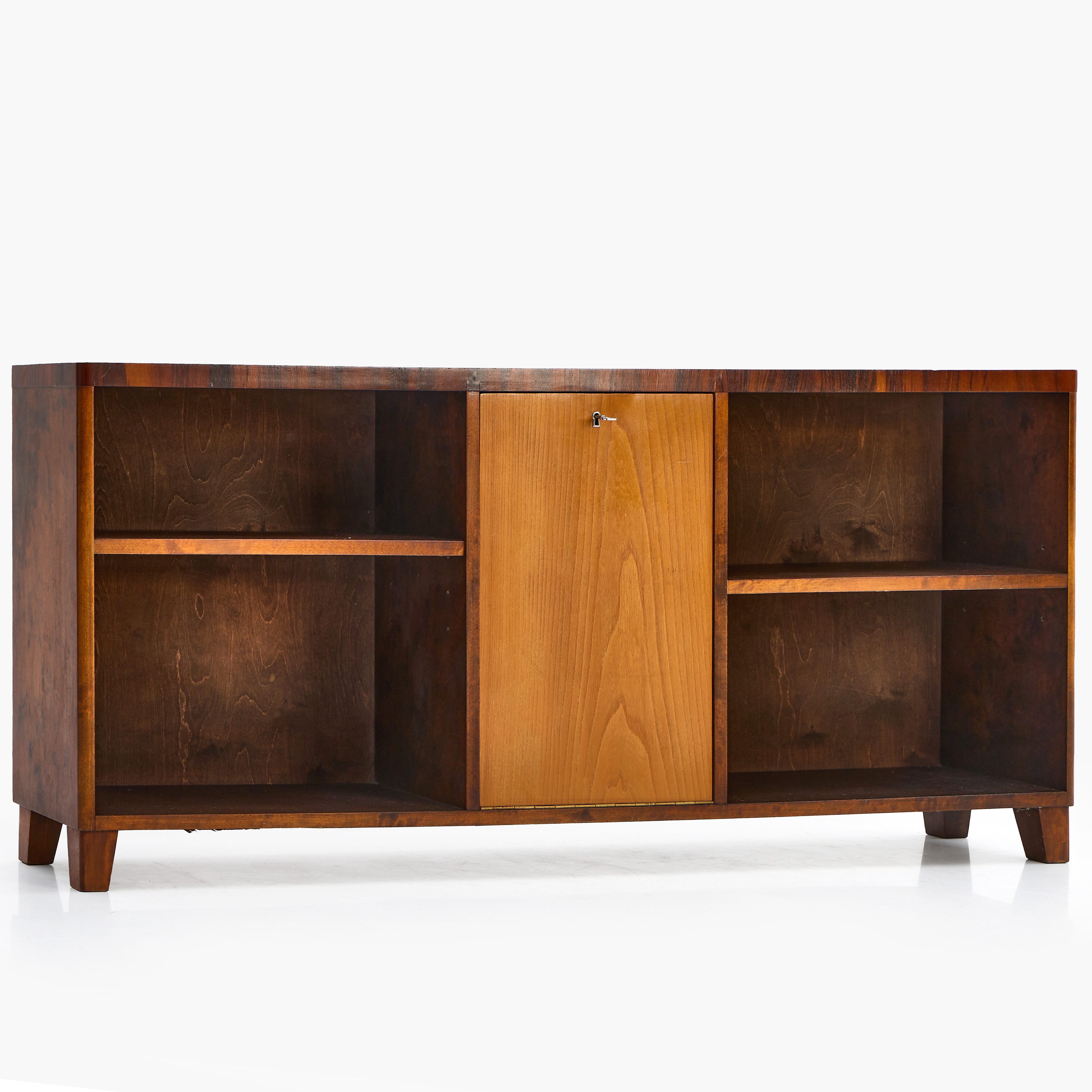 BOKHYLLA, Swedish Modern, 1940-tal, bonad björk, alm och jakaranda.