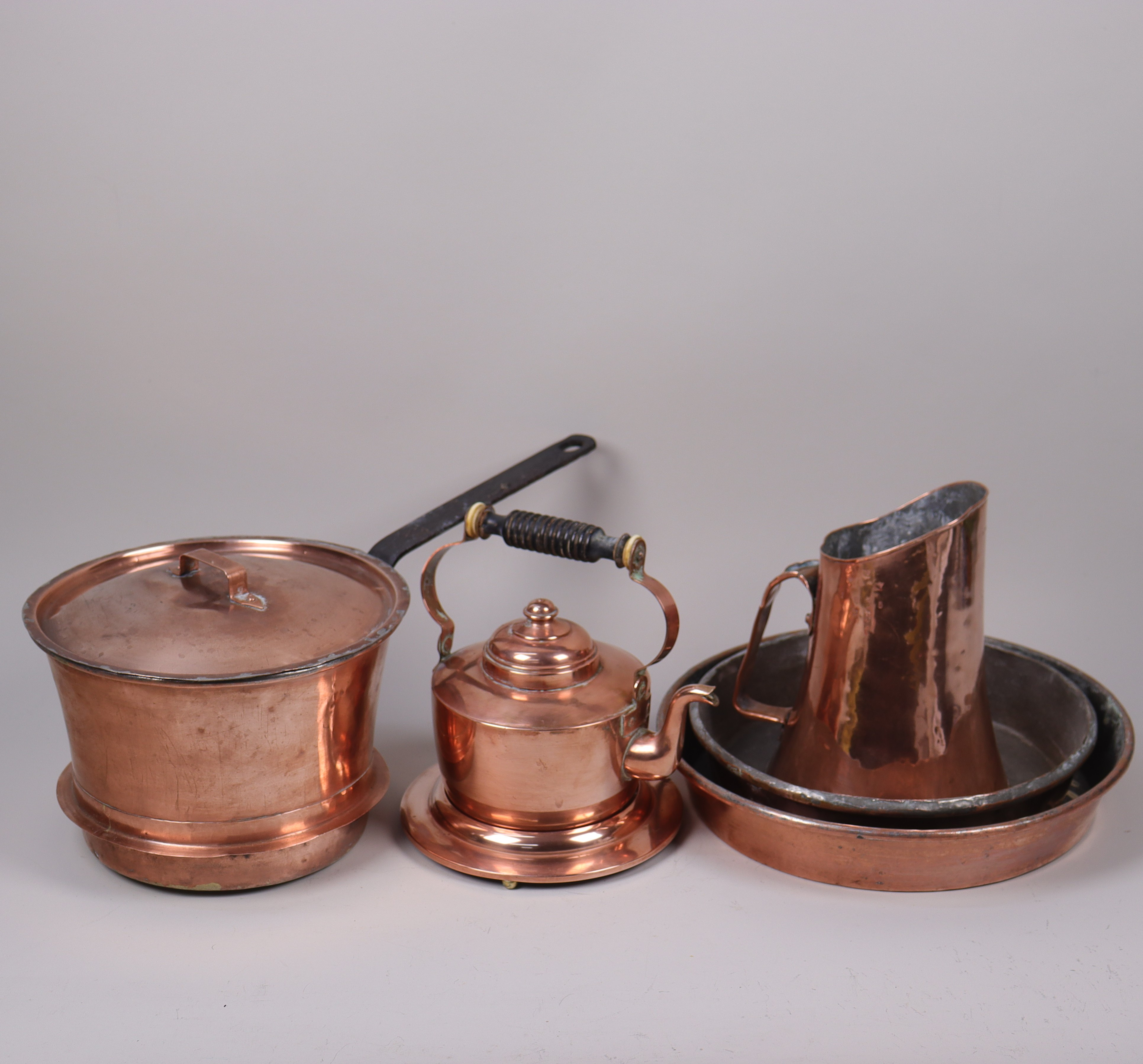 KOPPAR, kastrull, kanna, kronmärkt kanna daterad 1835, 5 delar.