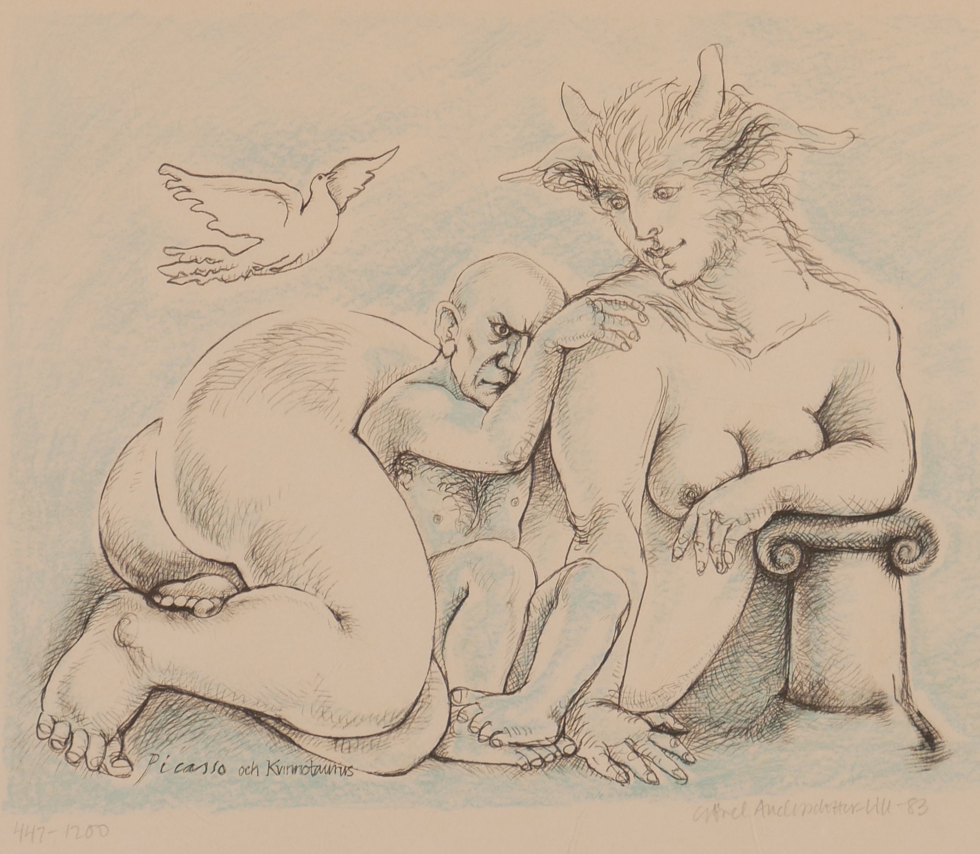 GÖREL ANDERSDOTTER-LILL. "Picasso och kvinnotarus", litografi, signerad.